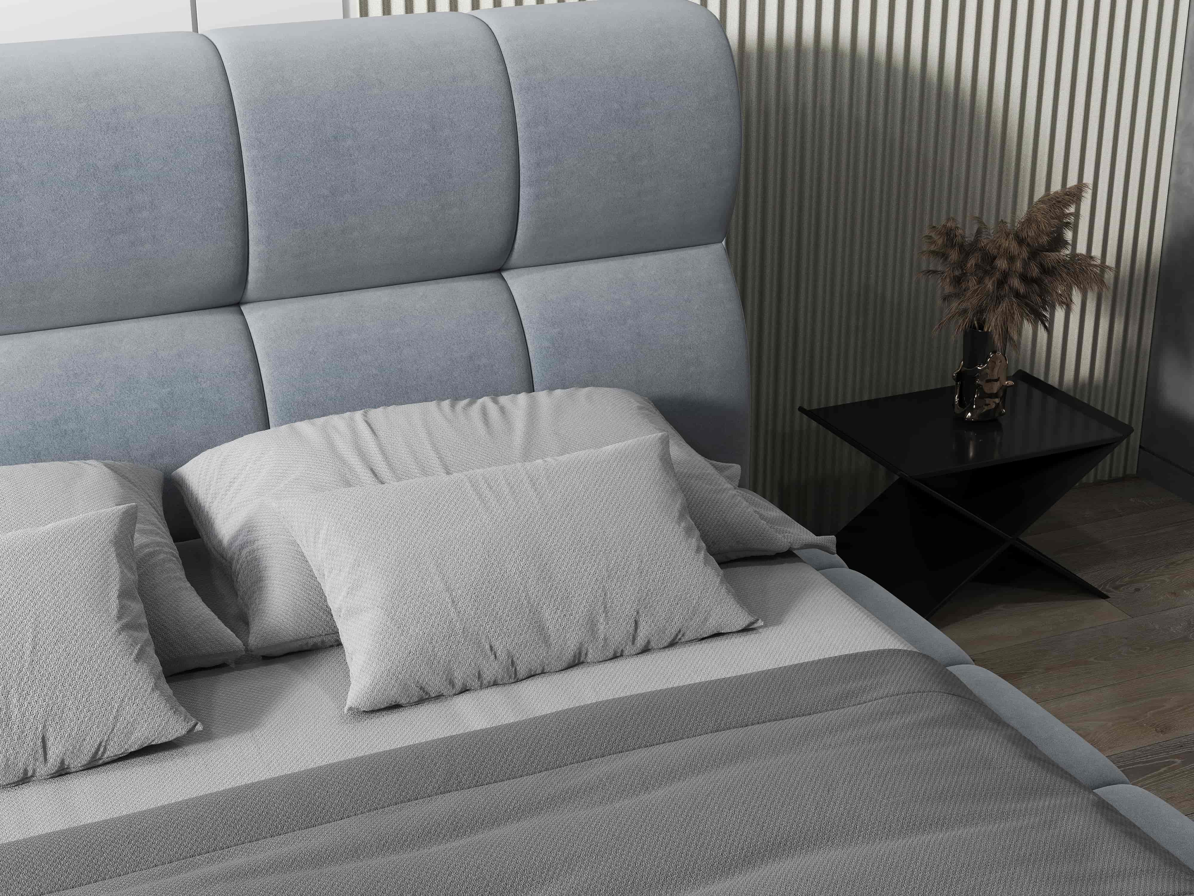 Pat dormitor dumonde, tapitat gri, Prestige 160x200 cm, somiera rabatabila inclusa, spatiu depozitare WLS