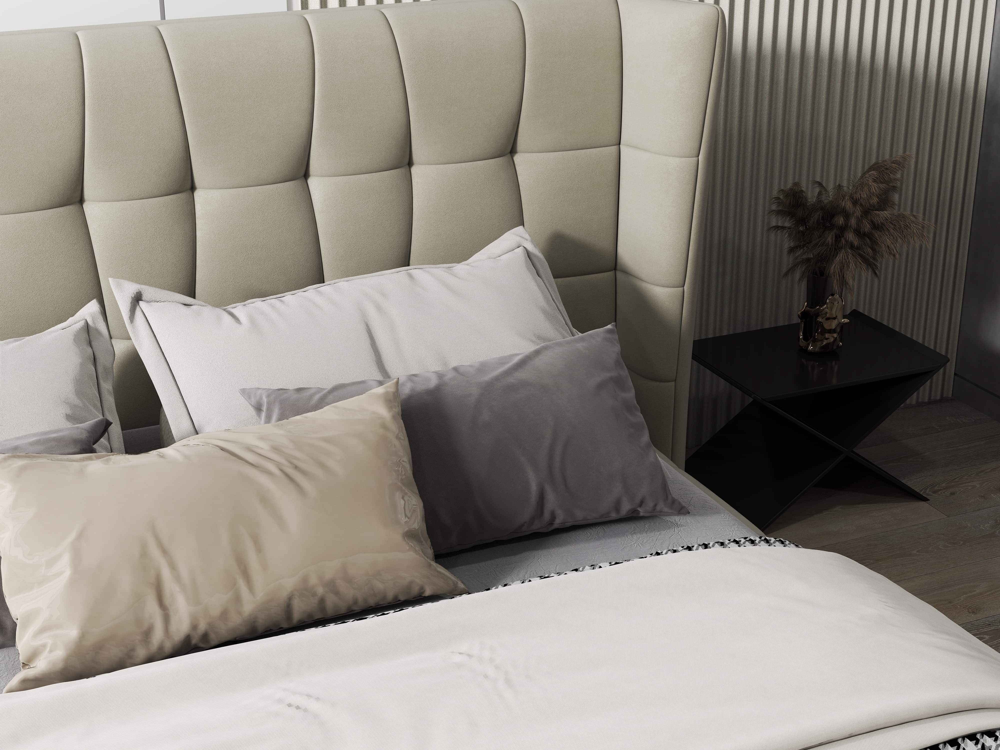 Pat dormitor dumonde, tapitat bej, Bellagio 180x200 cm, somiera fixa inclusa WLS