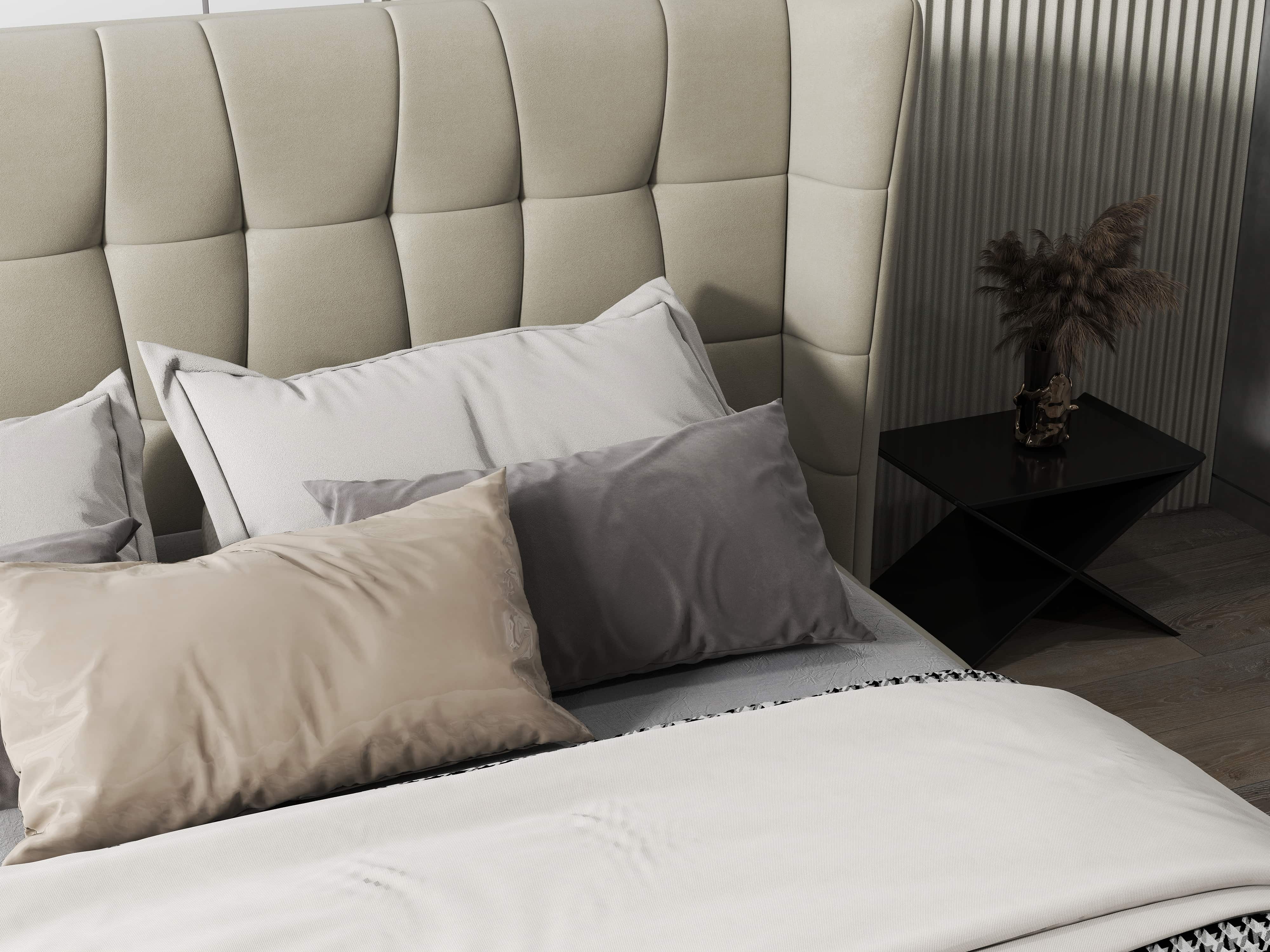 Pat dormitor dumonde, tapitat bej, Bellagio 160x200 cm, somiera fixa inclusa WLS