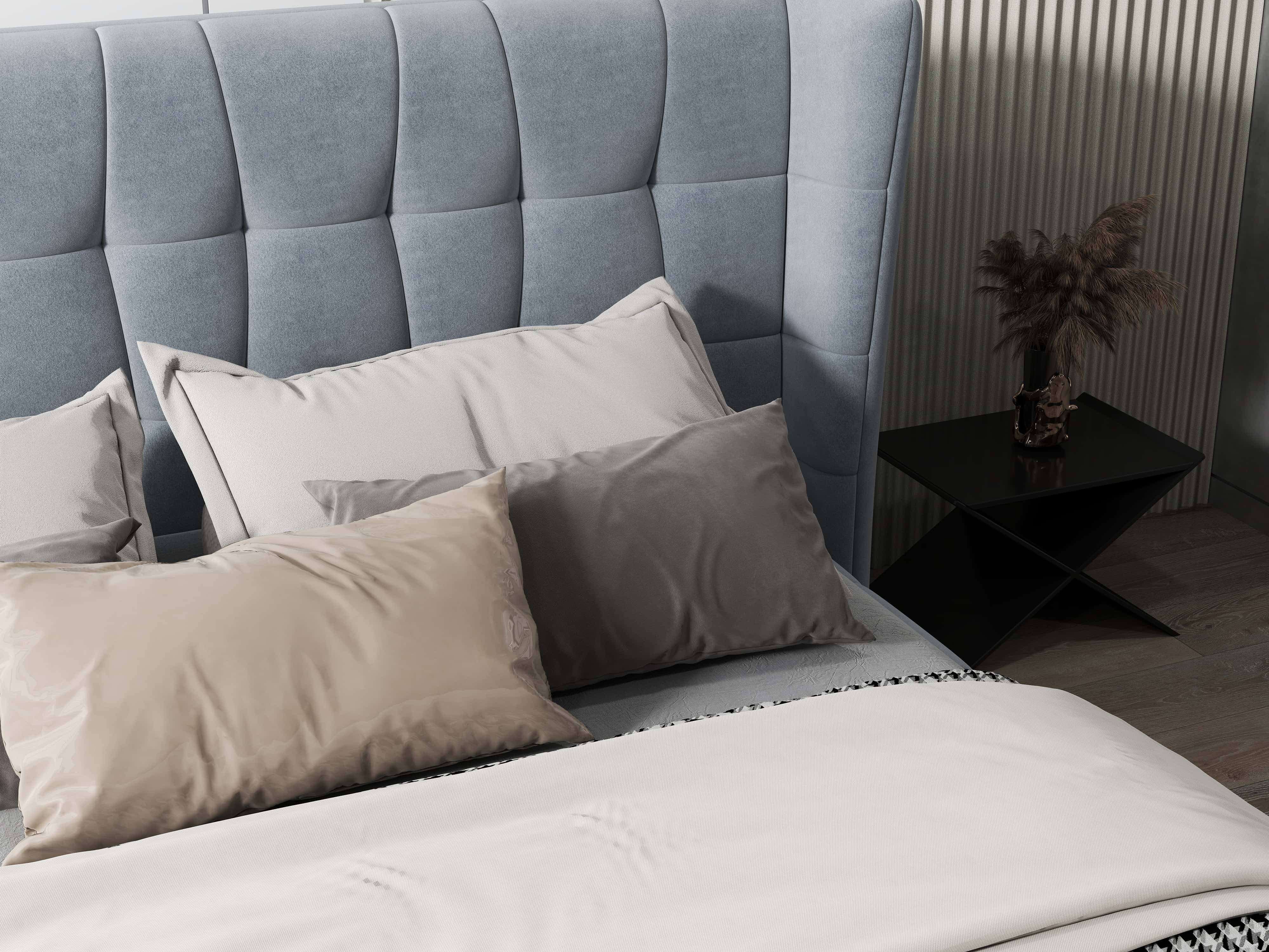 Pat dormitor dumonde, tapitat gri, Bellagio 160x200 cm, somiera fixa inclusa WLS