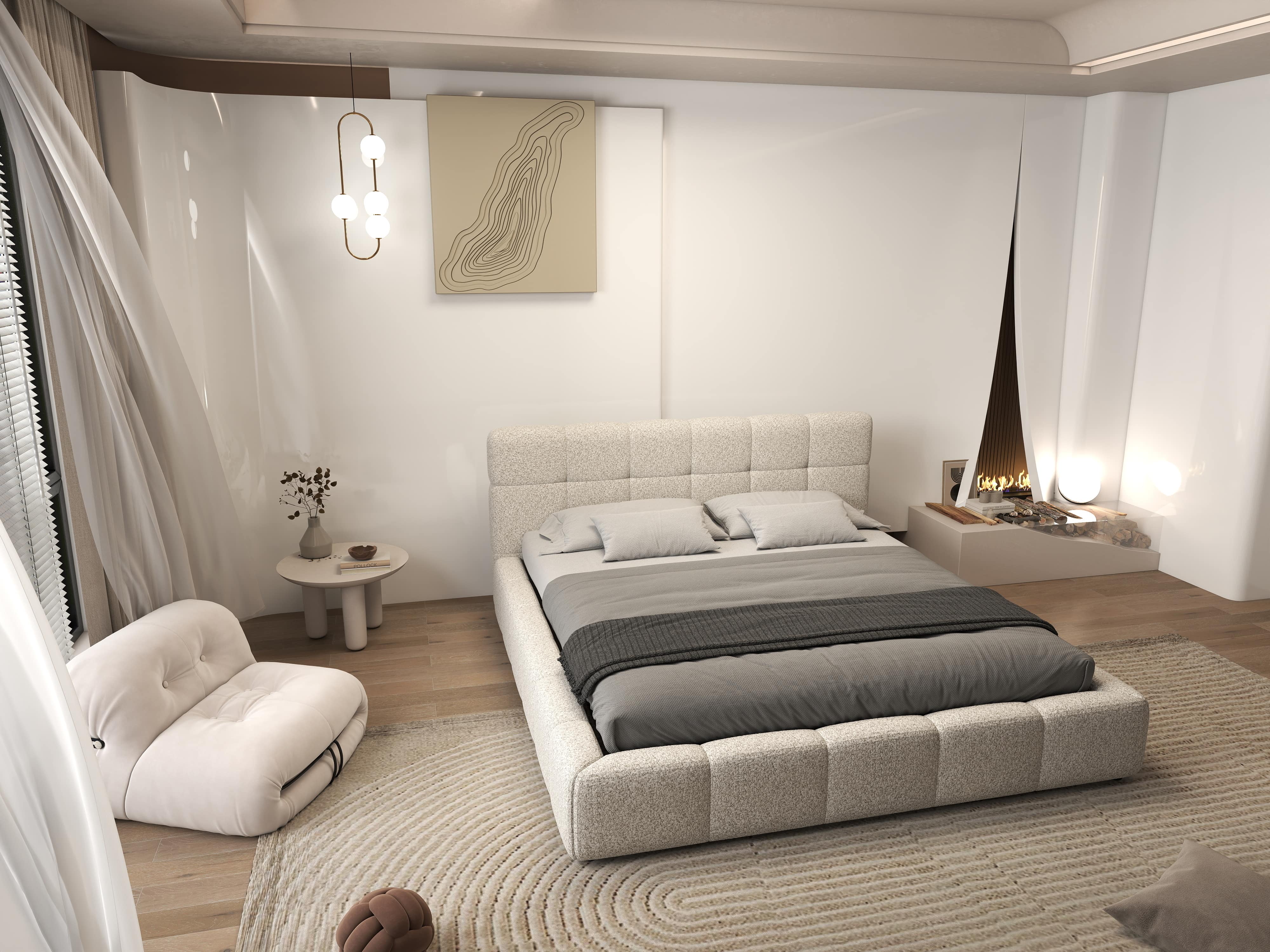 Pat dormitor dumonde, tapitat gri, Lorenzo 180x200 cm, somiera rabatabila inclusa, spatiu depozitare WLS