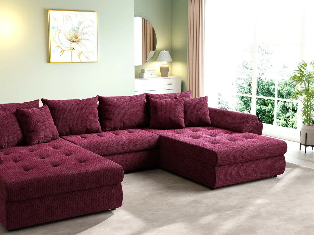 Colțar extensibil dumonde cu ladă de depozitare si sezut confortabil din spuma HR, Loana U Zoom Red 355x185 cm Fabrica