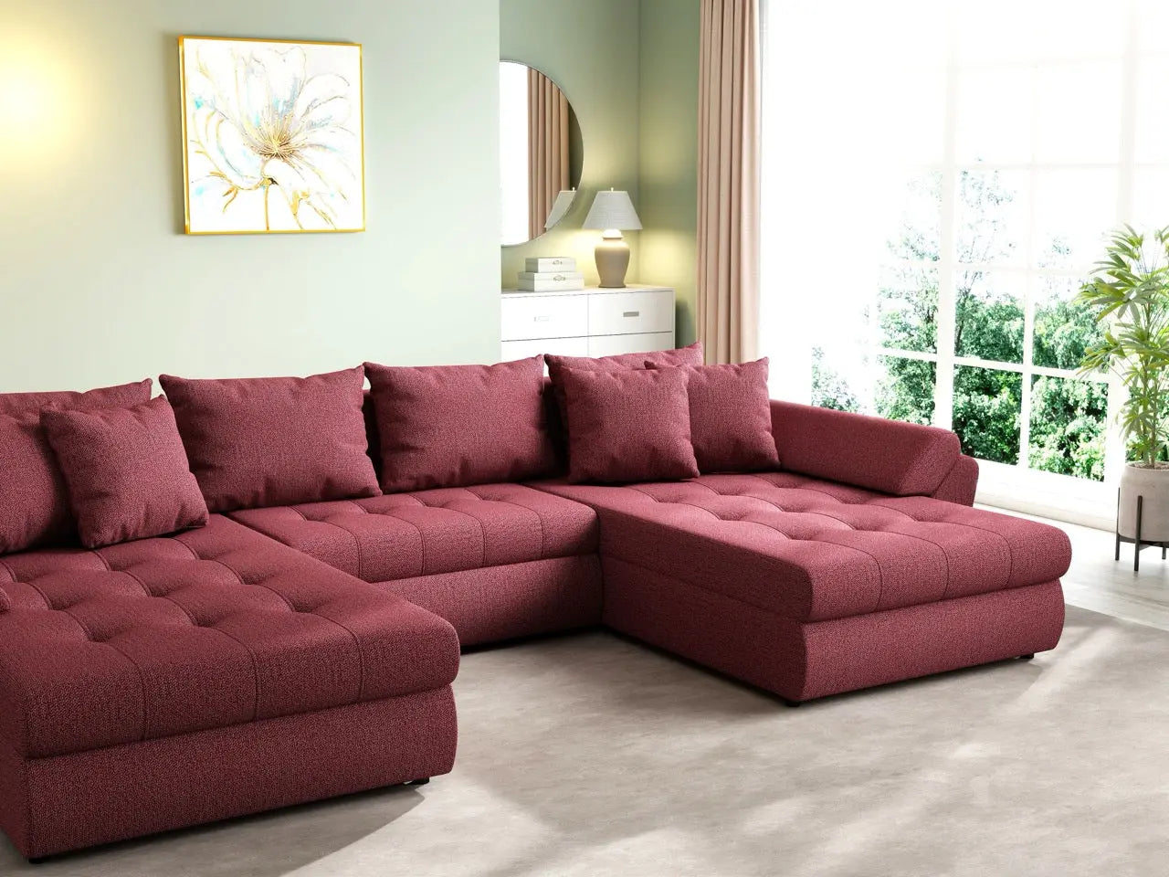 Colțar extensibil dumonde cu ladă de depozitare si sezut confortabil din spuma HR, Loana U Enjoy Winery 355x185 cm Fabrica