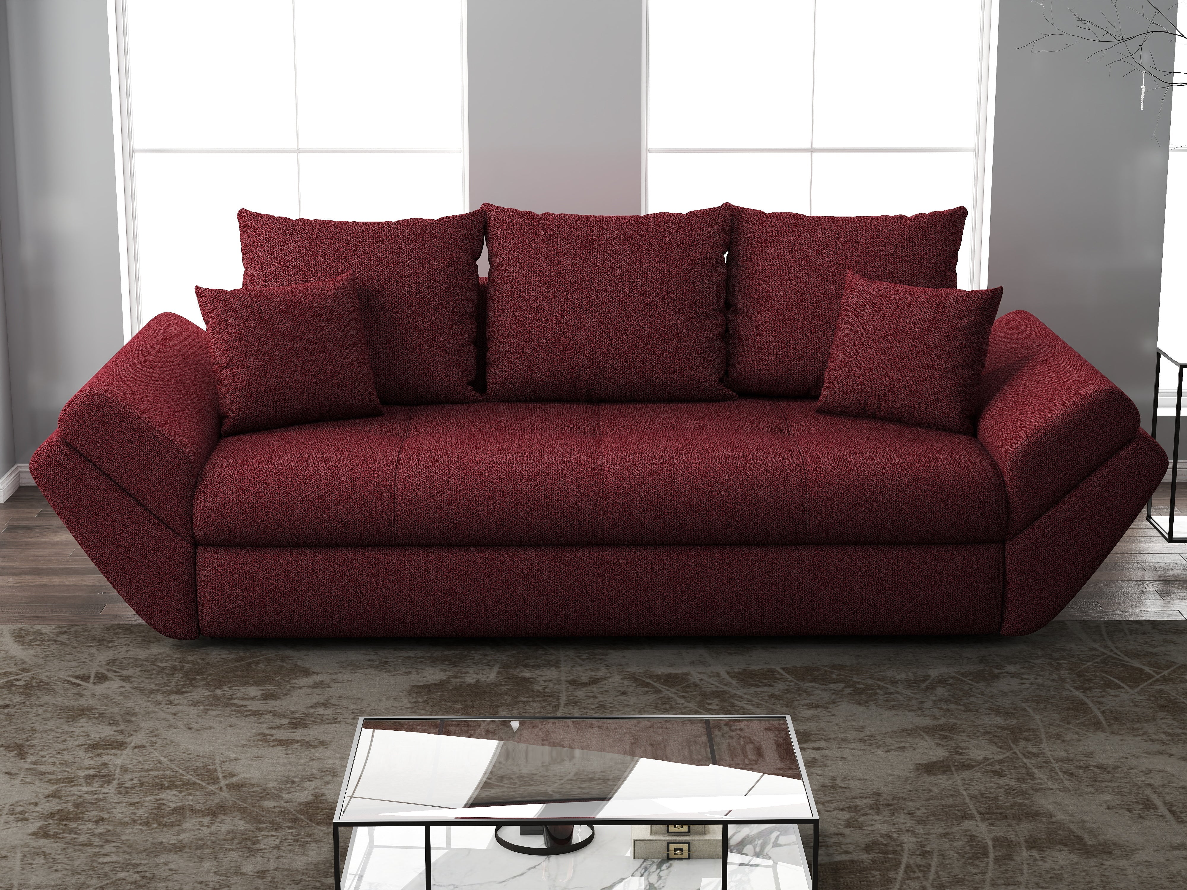 Canapea extensibilă dumonde cu ladă de depozitare si sezut confortabil din spuma HR, Loana Enjoy Red 250x100 cm Fabrica