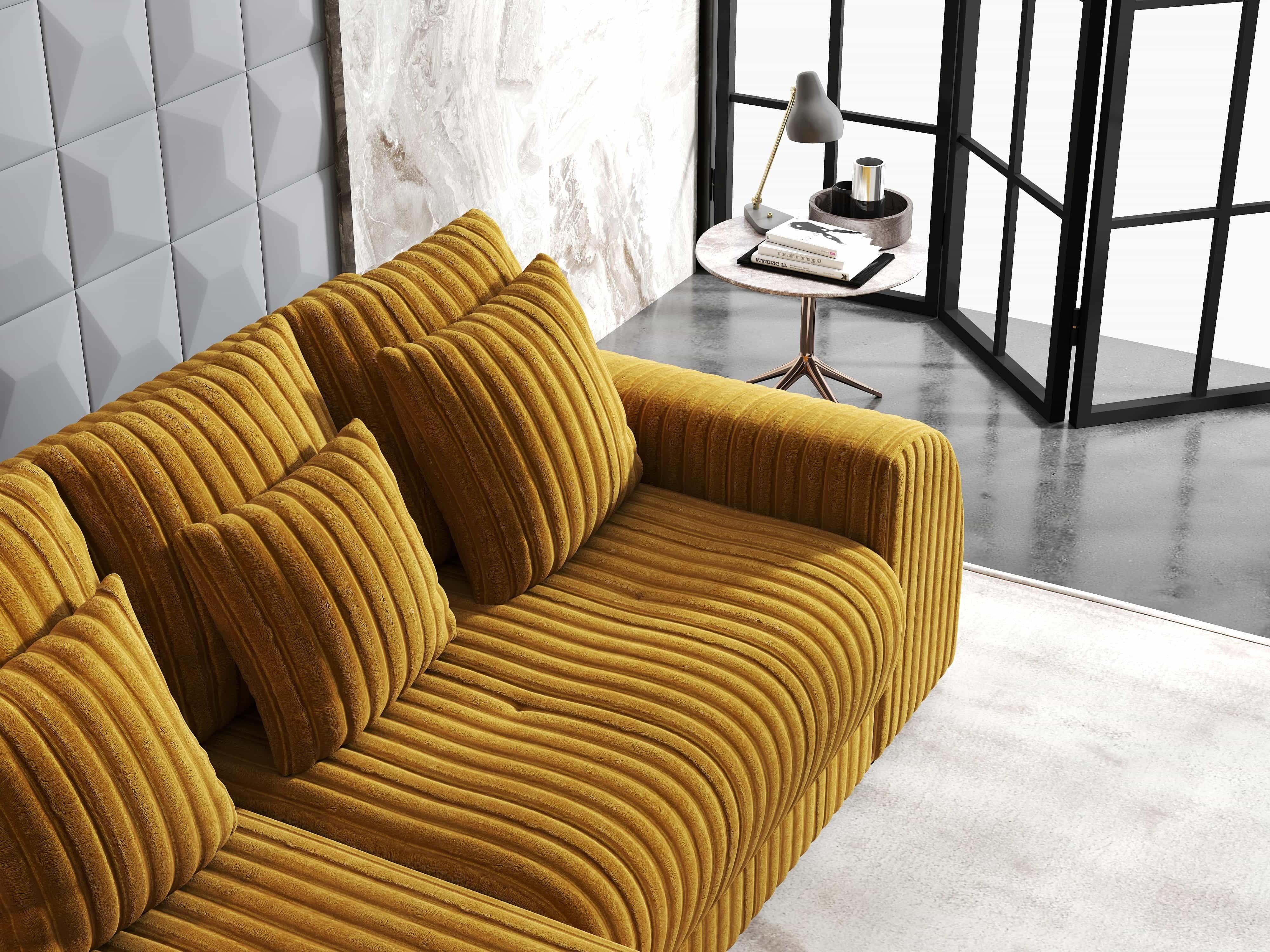 Colțar extensibil dumonde cu ladă de depozitare si sezut confortabil din spuma HR, Verona Ambience Mustar 290x185 cm Fabrica