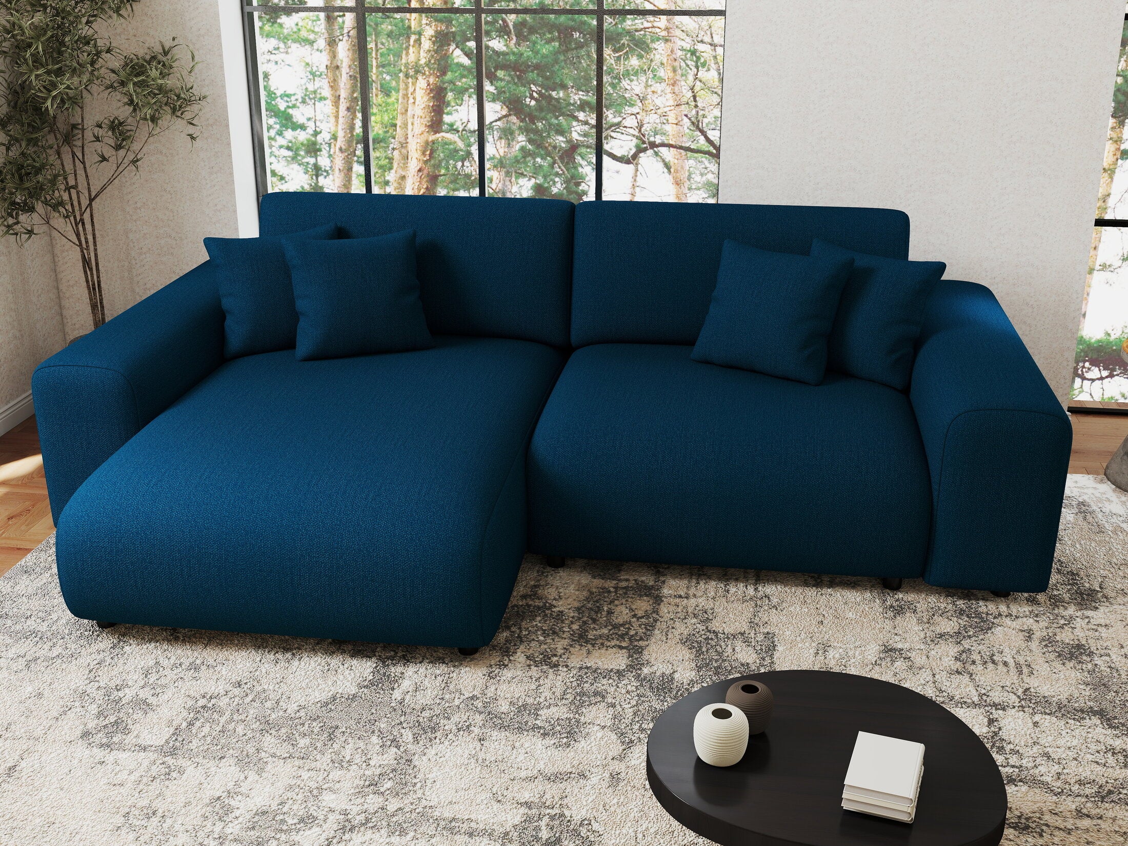 Colțar extensibil dumonde cu ladă de depozitare si sezut confortabil din spuma HR, Sarina Enjoy Verde Petrol 255x168 cm