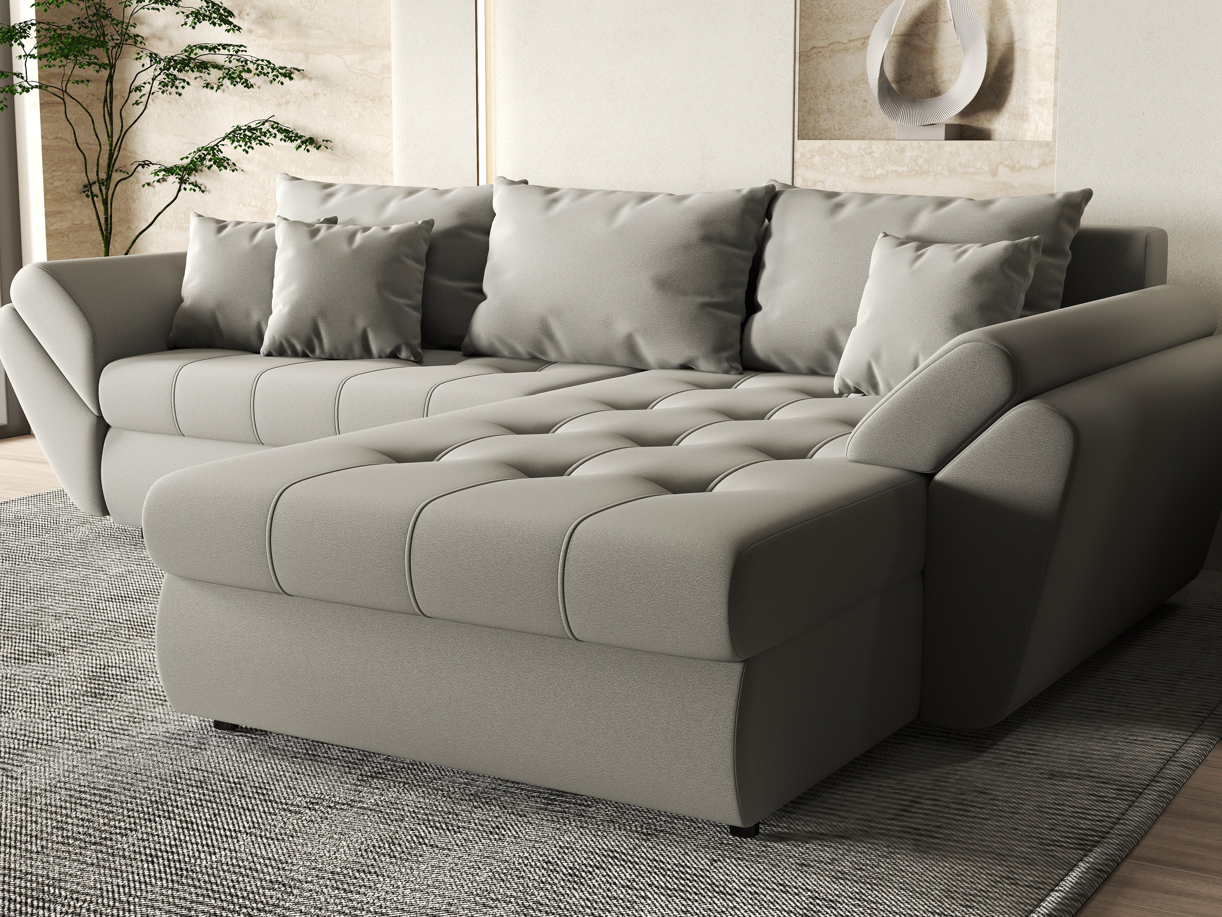 Colțar extensibil dumonde cu ladă de depozitare si sezut confortabil din spuma HR, Loana Royal Grey II 270x185 cm Fabrica