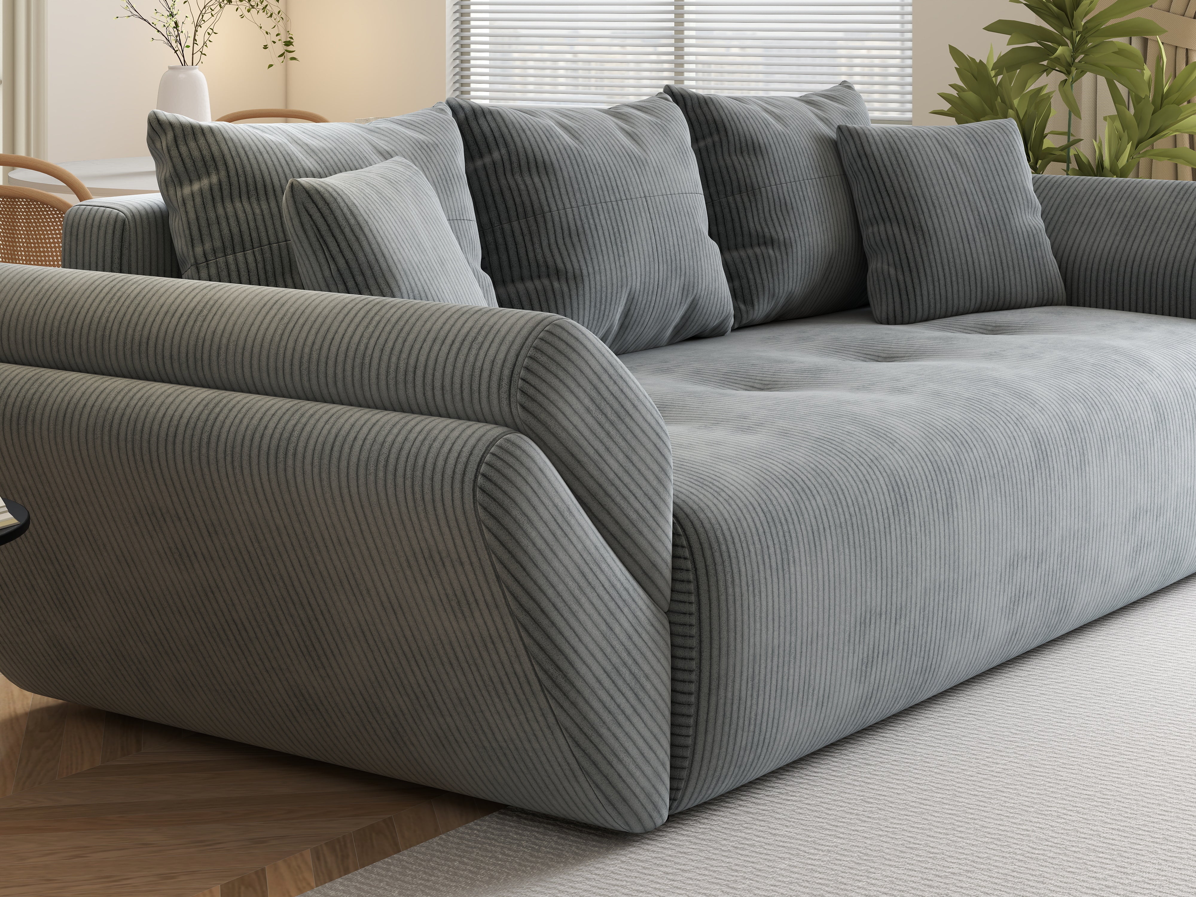 Canapea extensibilă dumonde cu ladă de depozitare si sezut confortabil din spuma HR, Berlin Zoom Grey 250x100 cm Fabrica