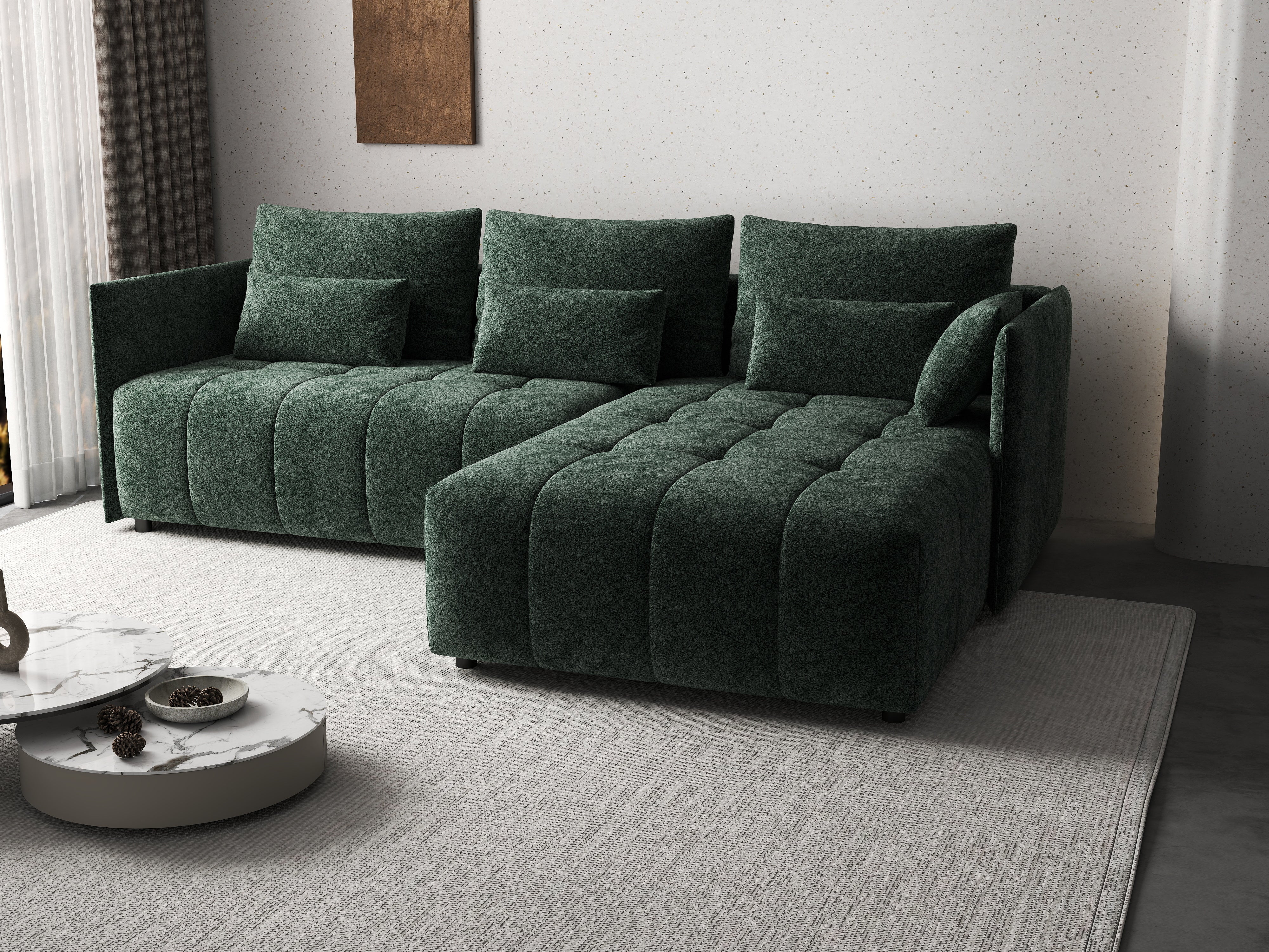 Colțar extensibil dumonde cu ladă de depozitare si sezut confortabil din spuma HR, Malta Euphoria Green 235x185 cm Fabrica