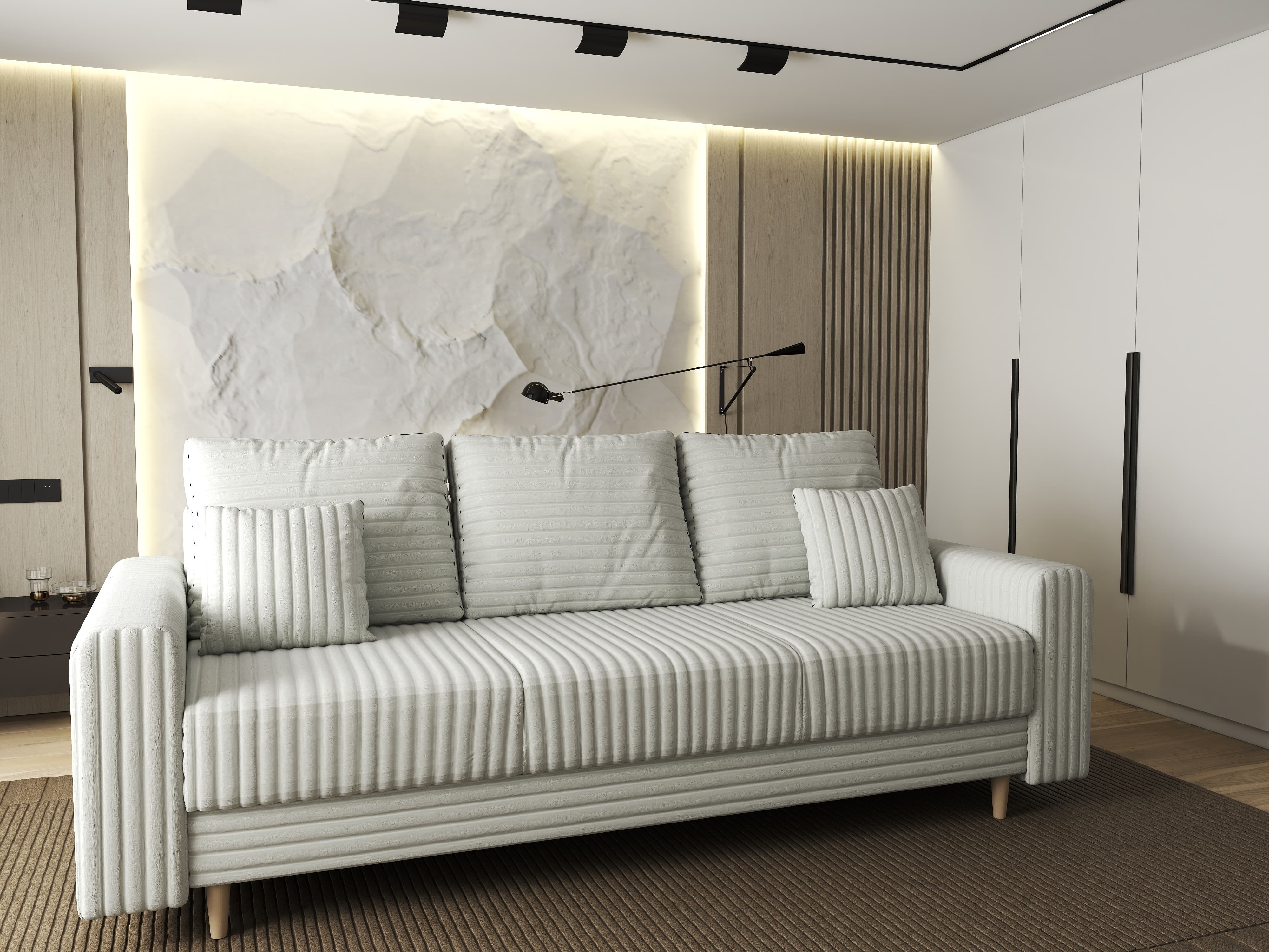 Canapea extensibilă dumonde cu ladă de depozitare si sezut confortabil din spuma HR, Kronos Ambience Ivory 210x100 cm fabrica
