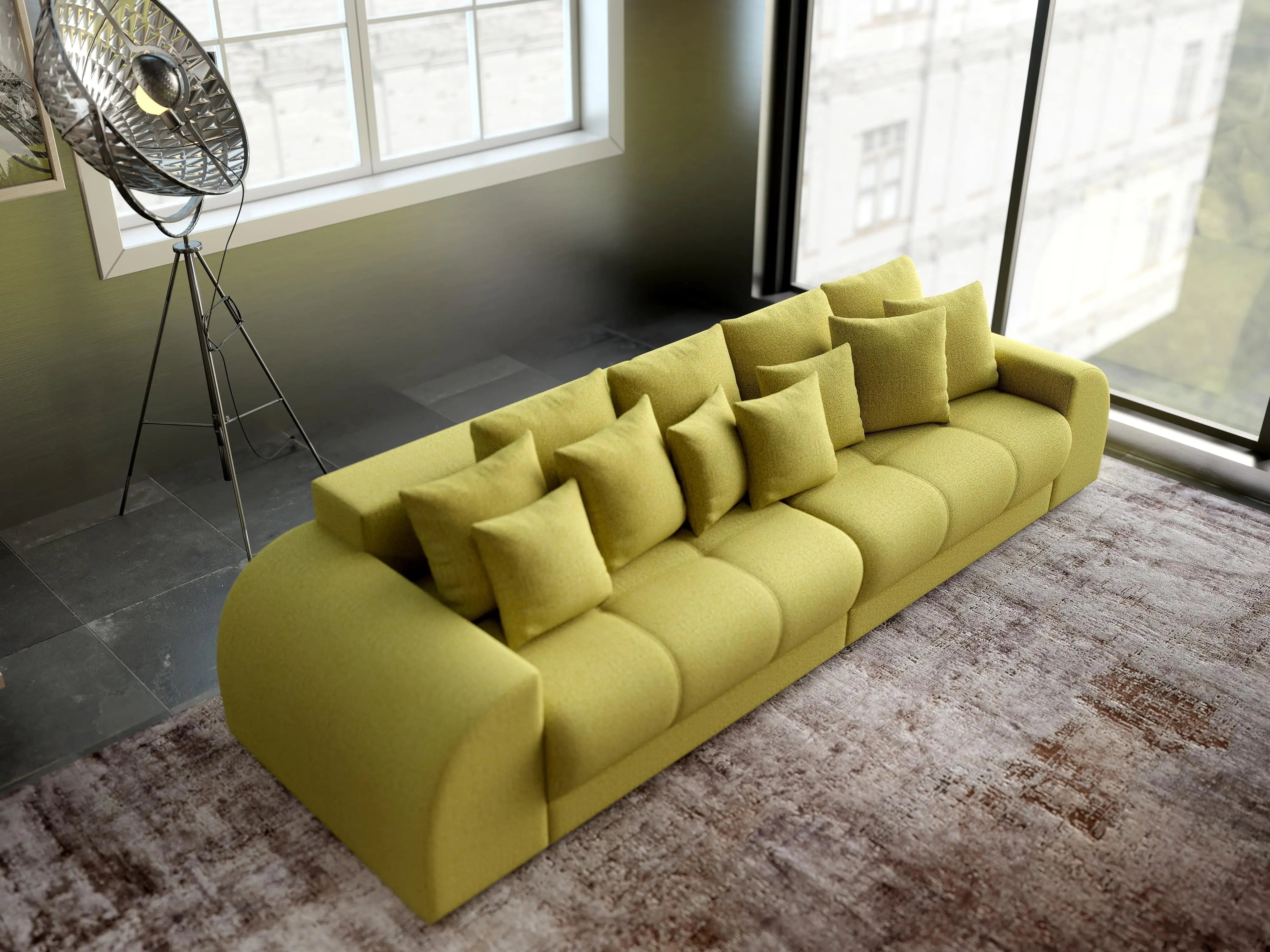 Canapea extensibilă dumonde cu 2 lăzi de depozitare si sezut confortabil din spuma HR, Big Sofa Verona Green Lux 310x100 cm Fabrica