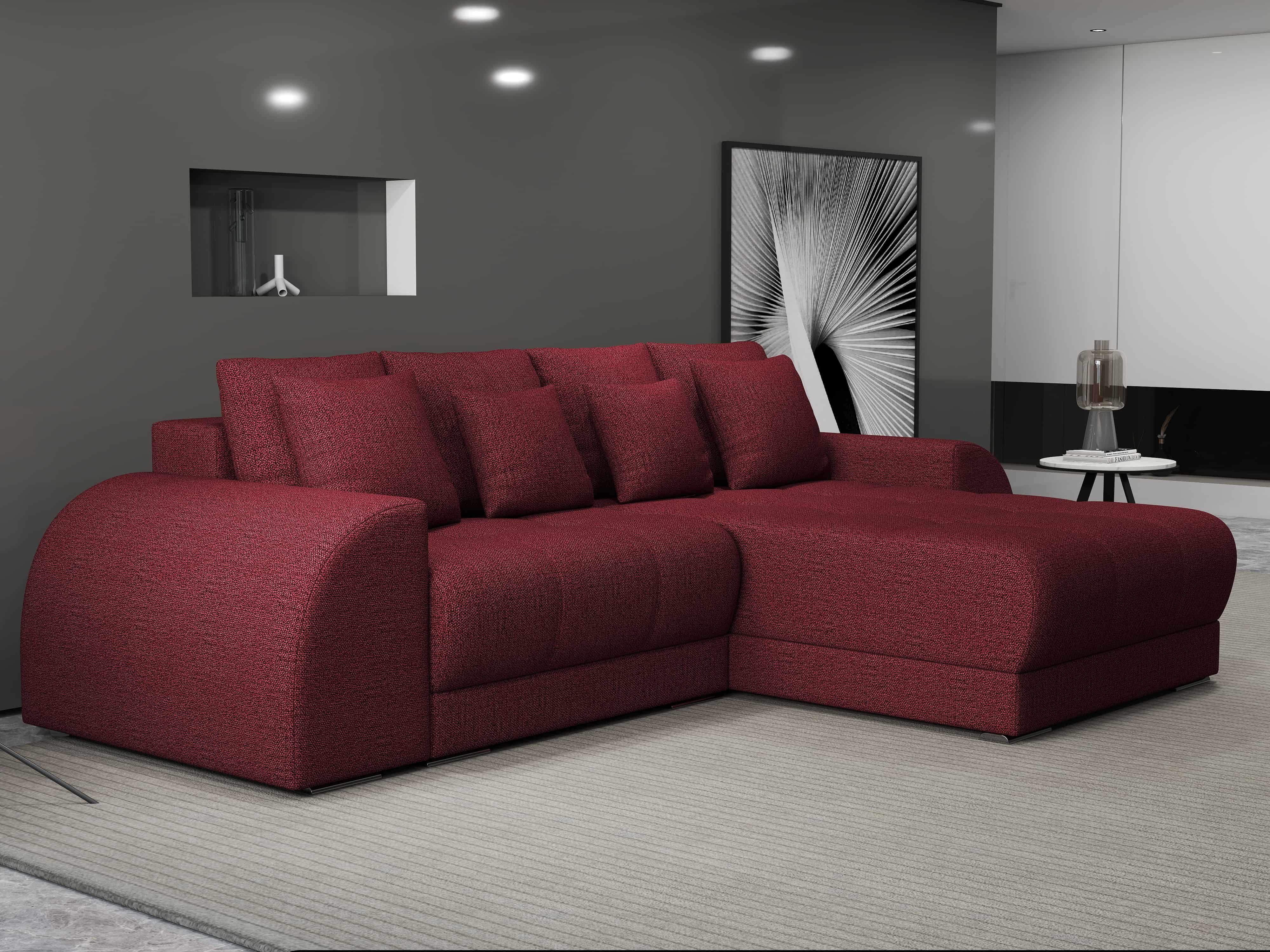 Colțar extensibil dumonde cu ladă de depozitare si sezut confortabil din spuma HR, Verona Enjoy Rosu II 290x185 cm Fabrica