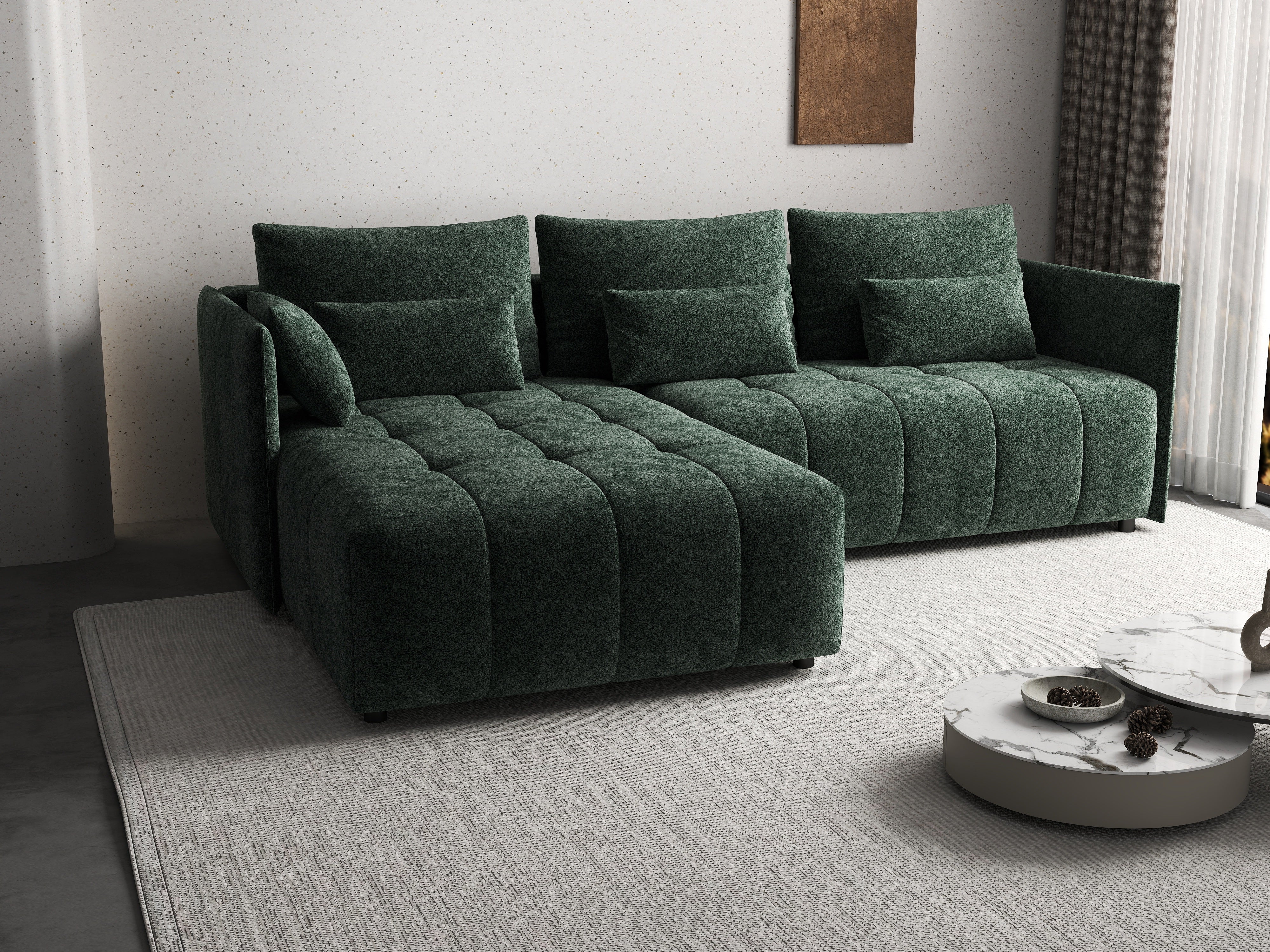 Colțar extensibil dumonde cu ladă de depozitare si sezut confortabil din spuma HR, Malta Euphoria Green II 235x185 cm Fabrica