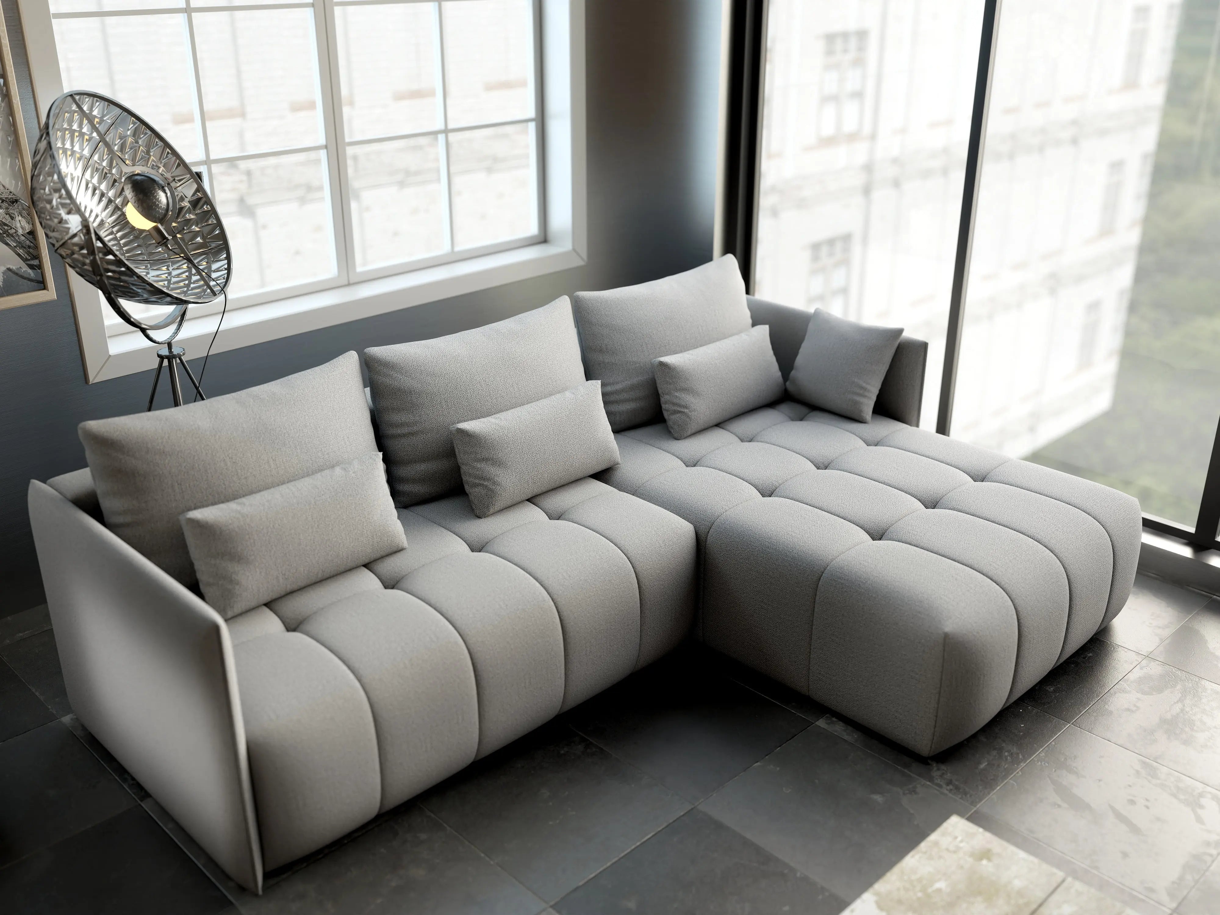 Colțar extensibil dumonde cu ladă de depozitare si sezut confortabil din spuma HR, Malta Grey II 235x185 cm Fabrica