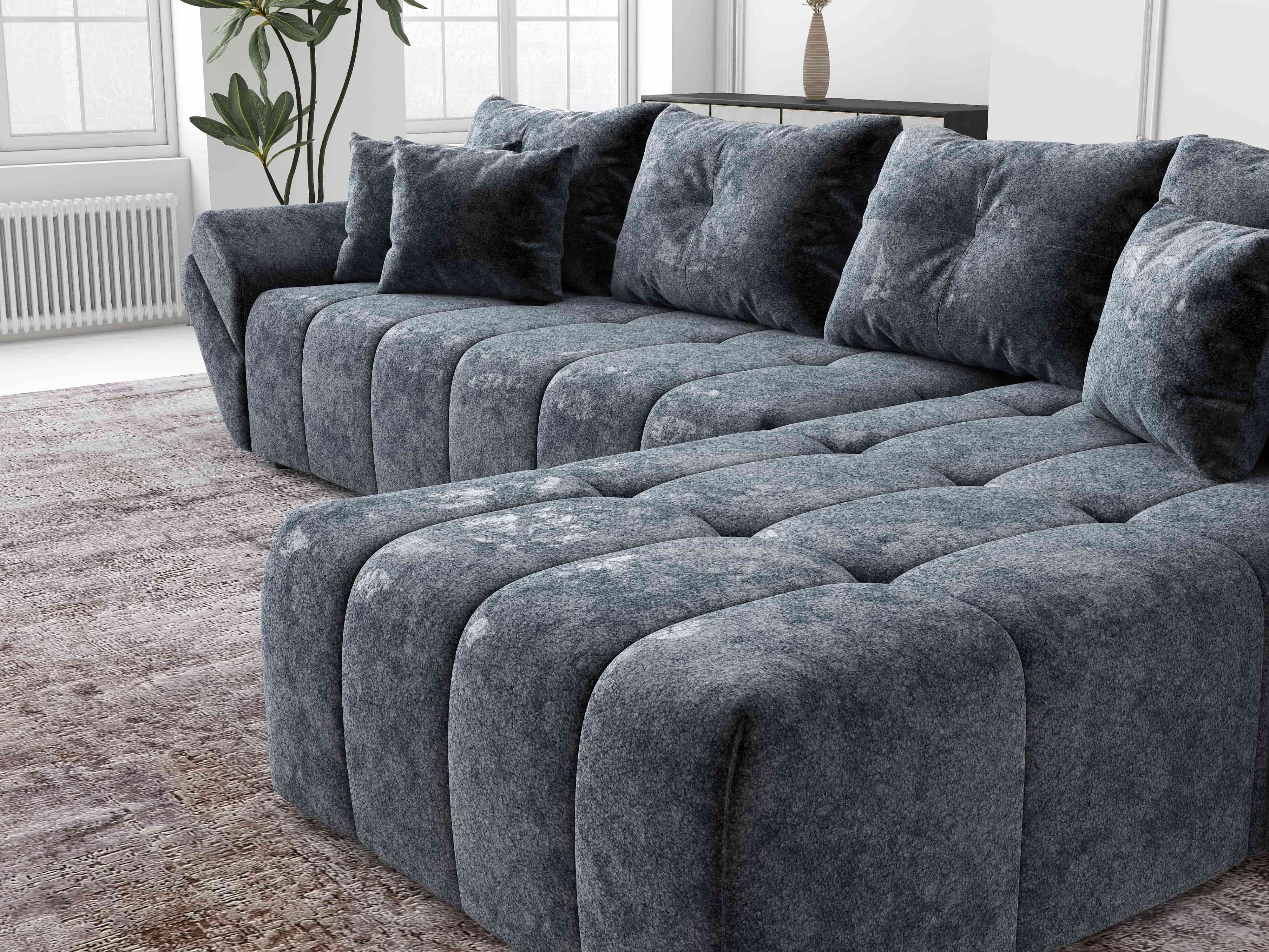 Colțar extensibil dumonde cu ladă de depozitare si sezut confortabil din spuma HR, Berlin XL Euphoria Graphite 350x185 cm II Fabrica