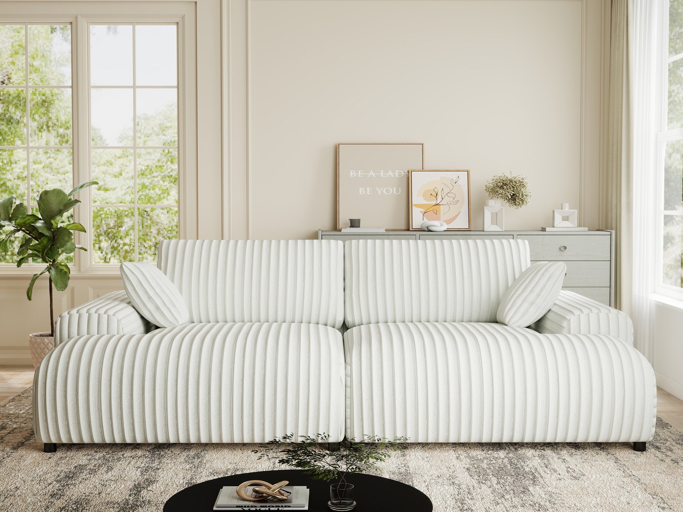 Canapea dumonde cu sezut confortabil din spuma HR, Hudson Ambience Alb 237x144 cm