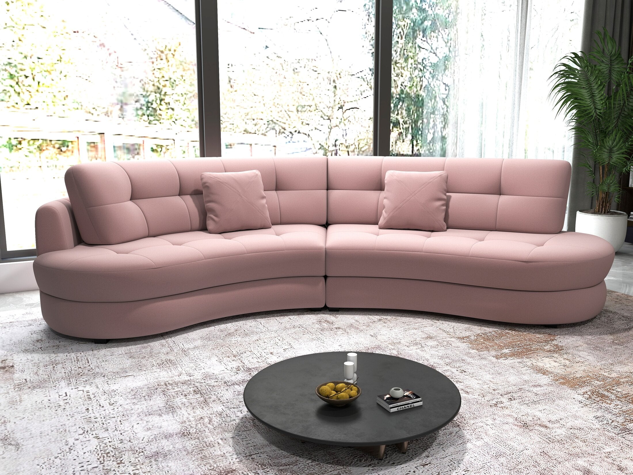 Canapea semirotunda dumonde cu șezut confortabil din spumă HR, Roma Royal Roz 300x160 cm