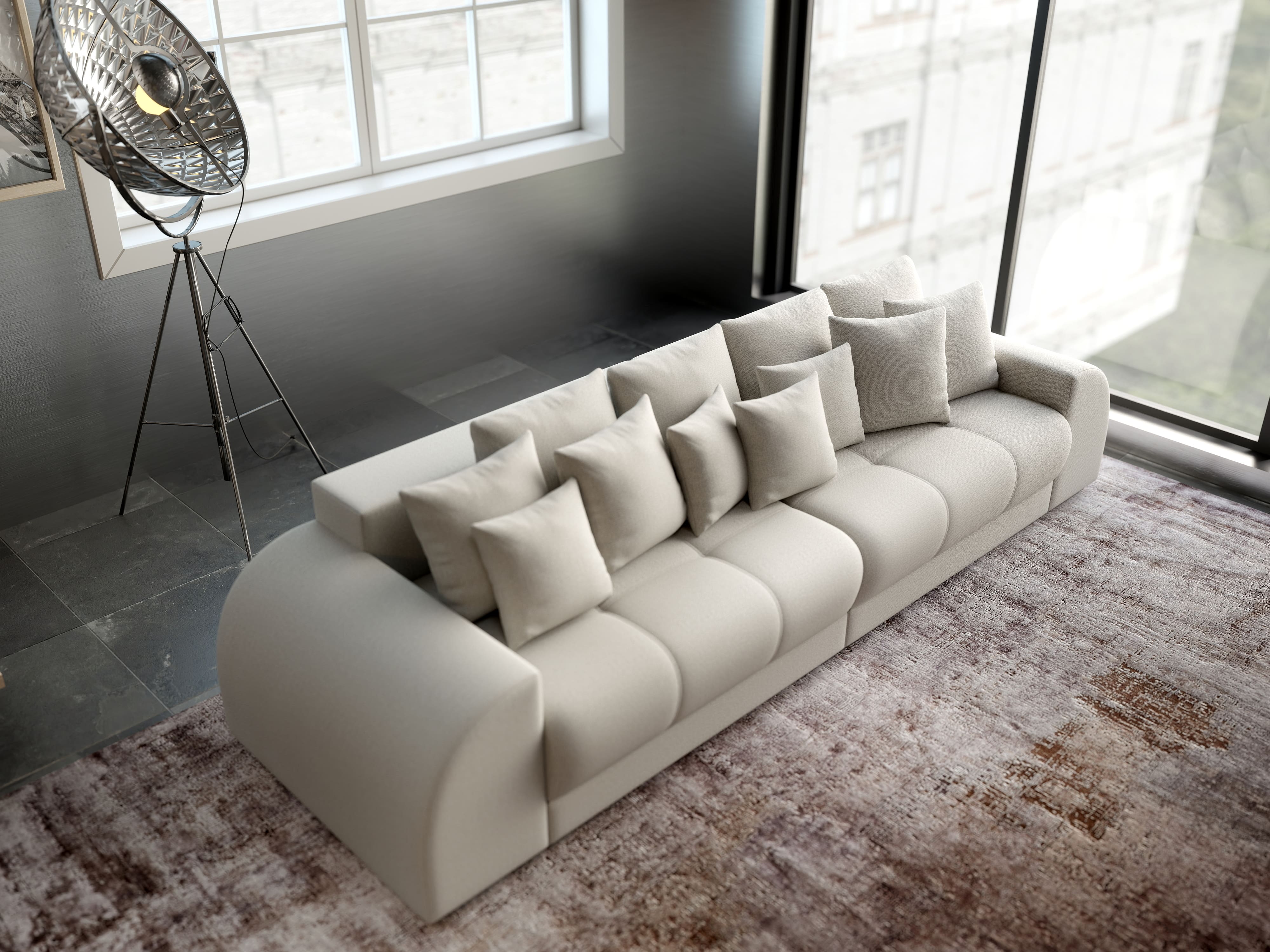Canapea extensibilă dumonde cu 2 lăzi de depozitare si sezut confortabil din spuma HR, Verona Enjoy Beige 310x100 cm Fabrica