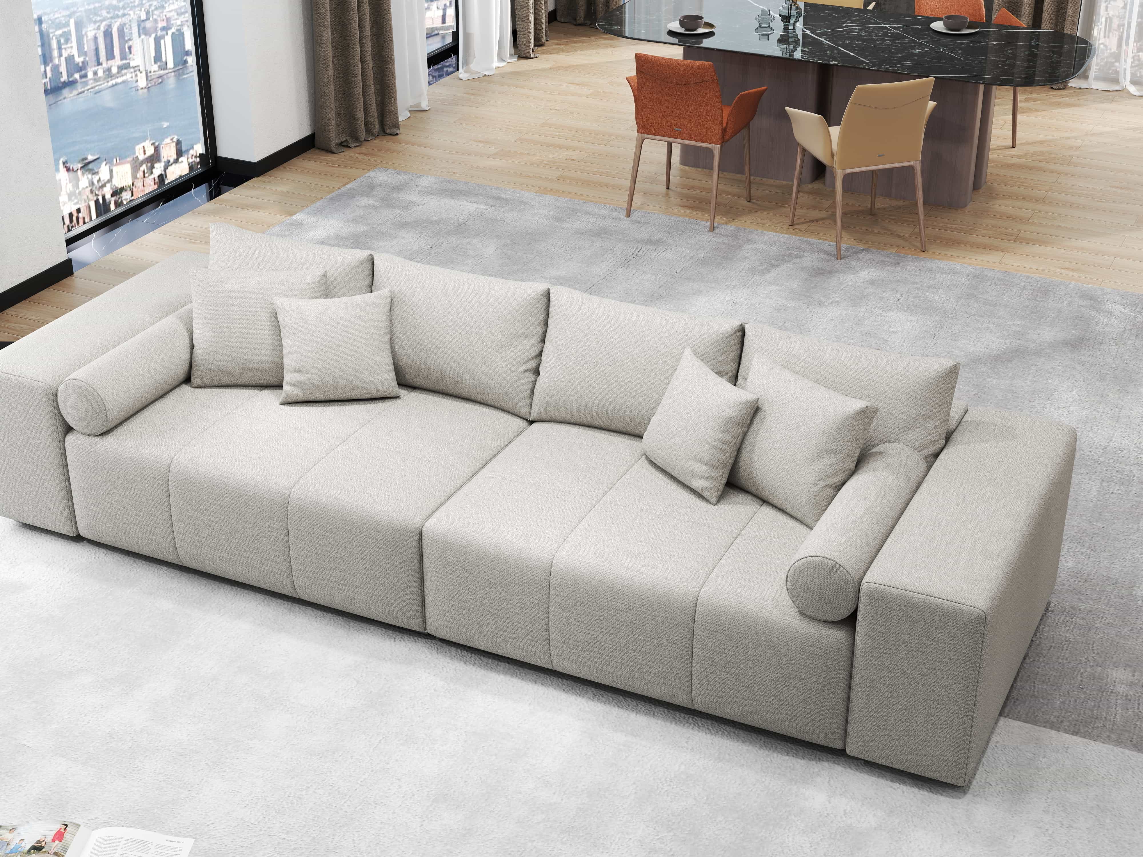 Canapea extensibilă dumonde cu ladă de depozitare si sezut confortabil din spuma HR, Marbela Enjoy Beige XXL 295x100 cm fabrica
