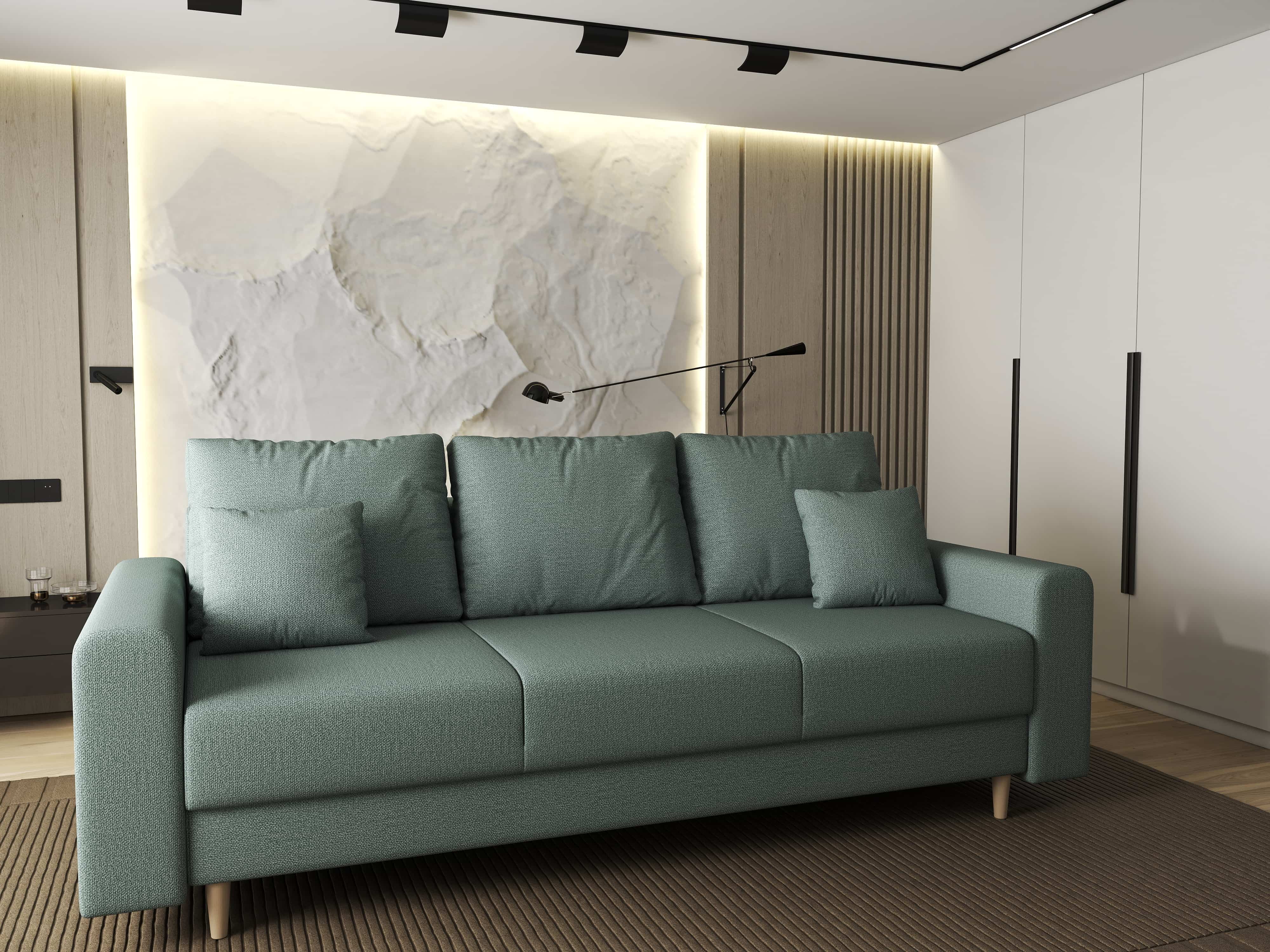 Canapea extensibilă dumonde cu ladă de depozitare si sezut confortabil din spuma HR, Kronos Enjoy Mint 210x100 cm fabrica