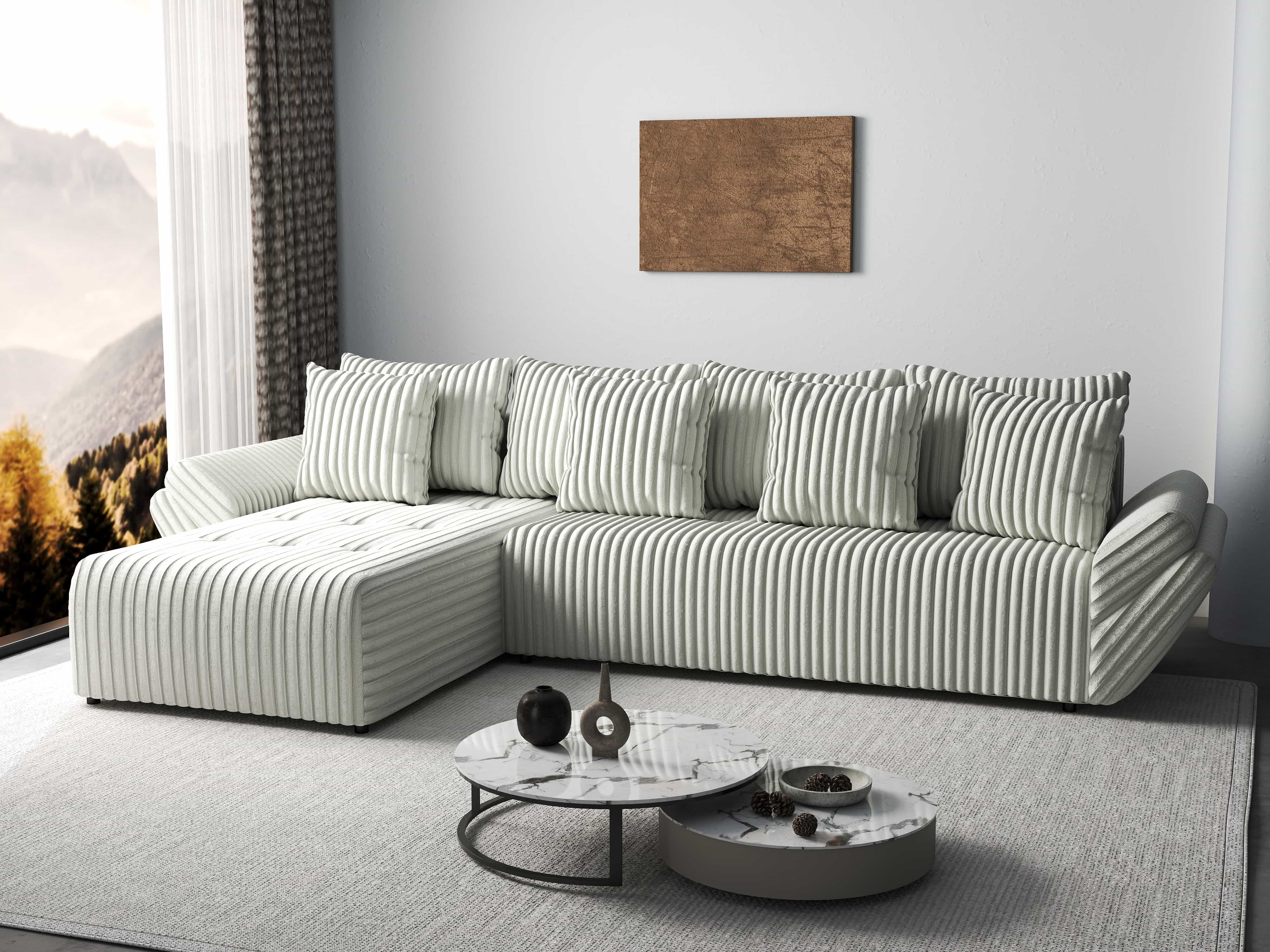 Colțar extensibil dumonde cu ladă de depozitare si sezut confortabil din spuma HR, Berlin XL Ambience Ivory 350x185 cm Fabrica