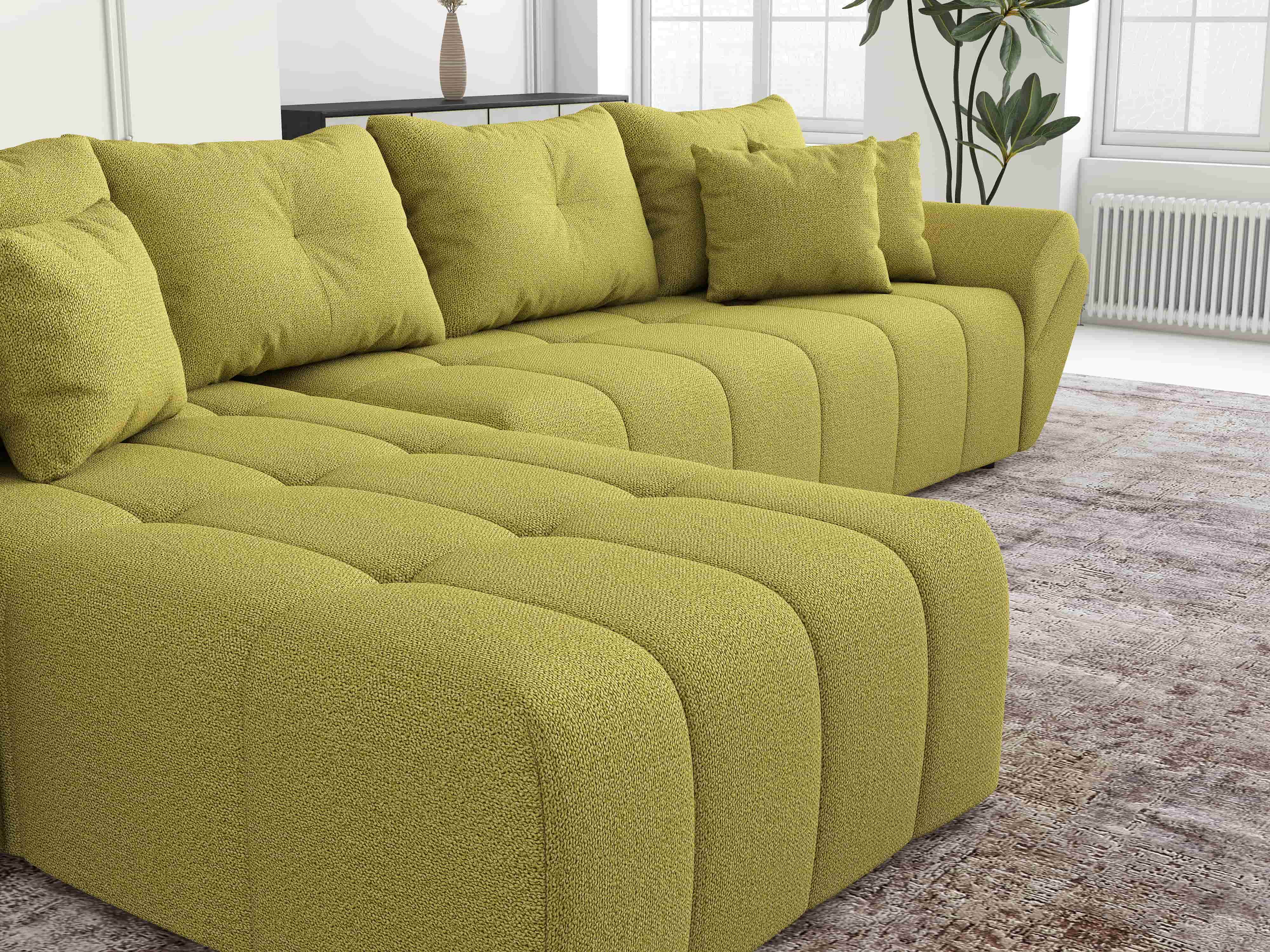 Colțar extensibil dumonde cu ladă de depozitare si sezut confortabil din spuma HR, Berlin XL Enjoy Green 350x185 cm Fabrica