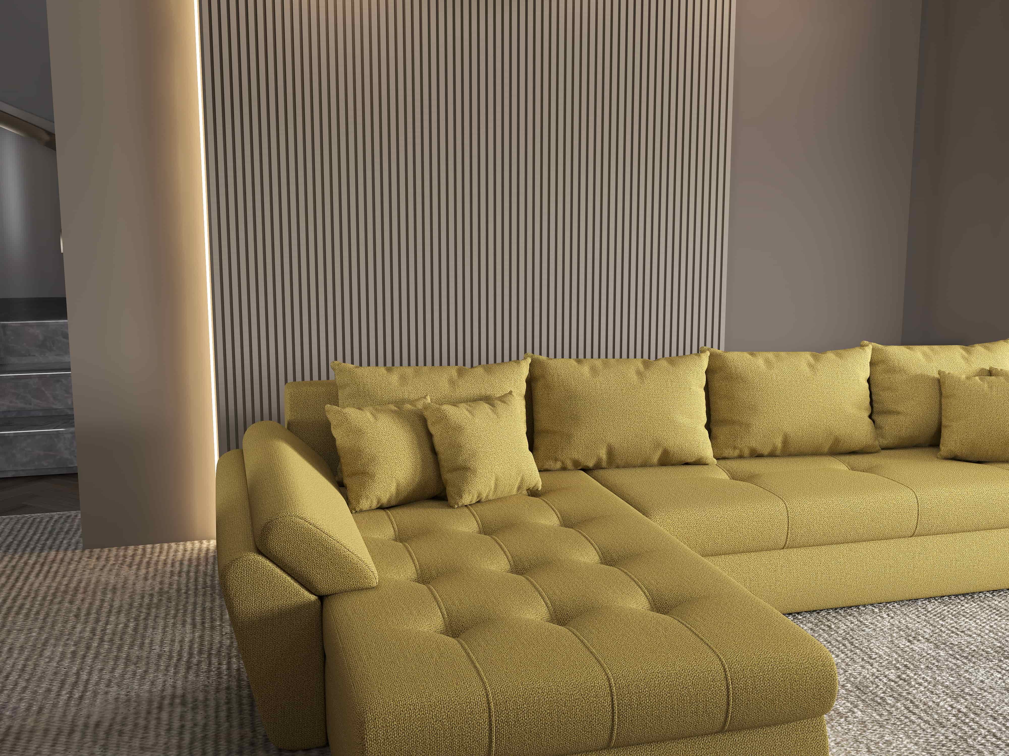 Colțar extensibil dumonde cu ladă de depozitare si sezut confortabil din spuma HR, Loana XL Enjoy Melon 335x185 cm Fabrica