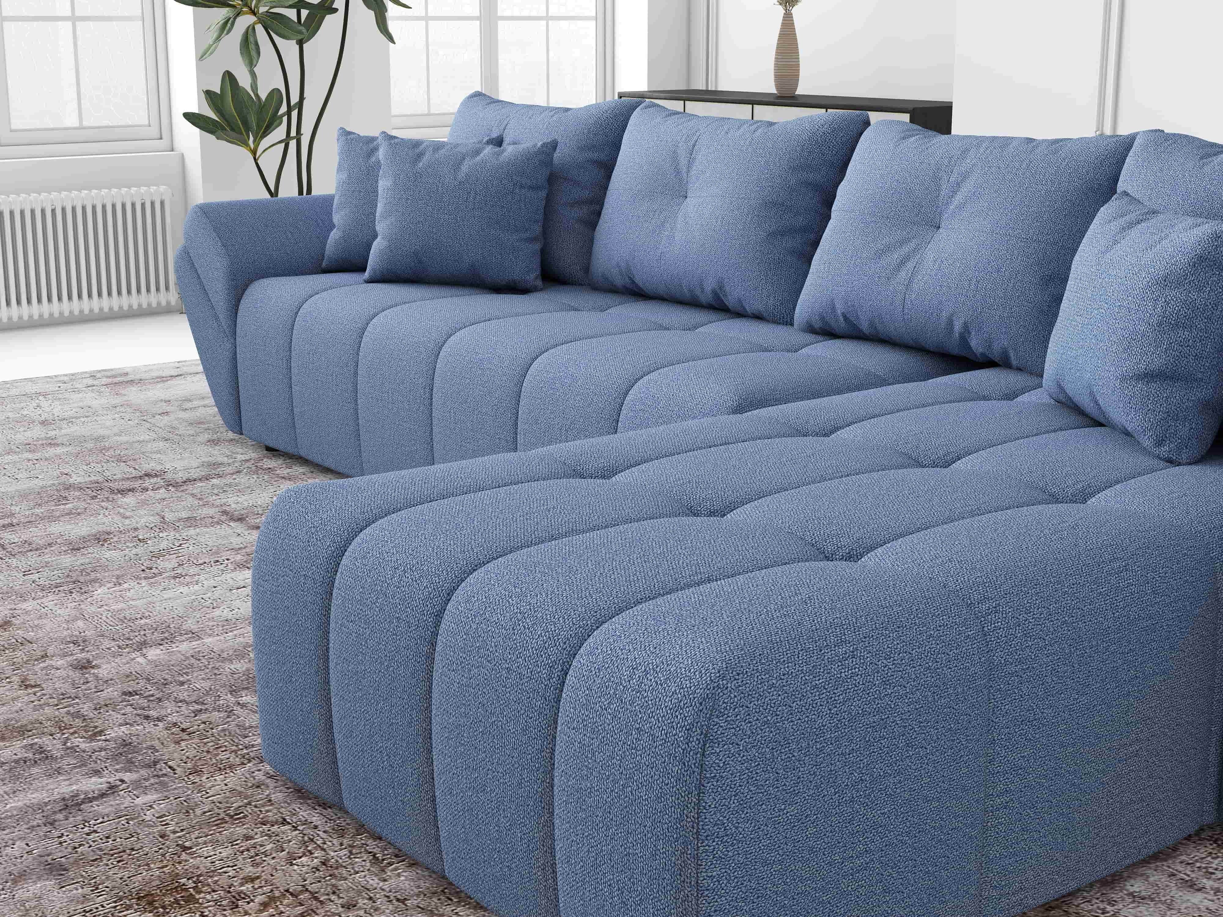 Colțar extensibil dumonde cu ladă de depozitare si sezut confortabil din spuma HR, Berlin XL Enjoy Blue 350x185 cm II Fabrica