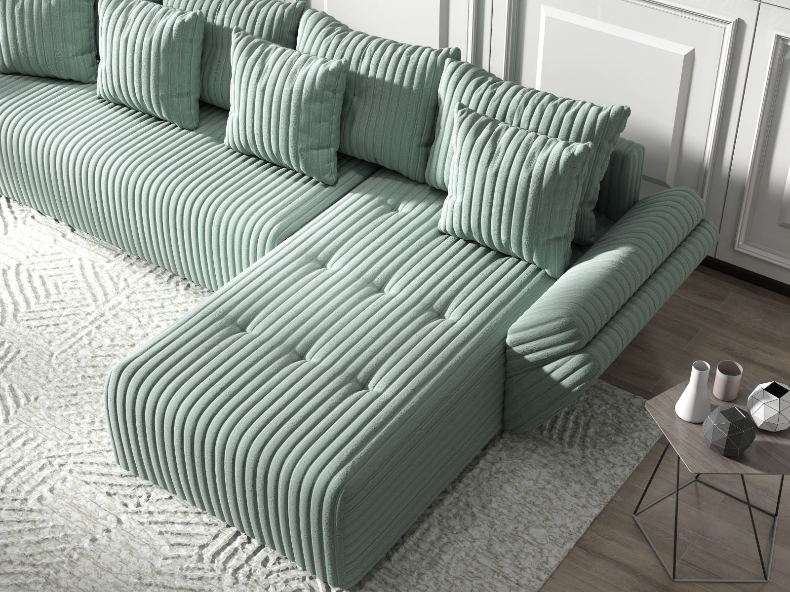 Colțar extensibil dumonde cu ladă de depozitare si sezut confortabil din spuma HR, Berlin XL Ambience Mint II 350x185 cm Fabrica