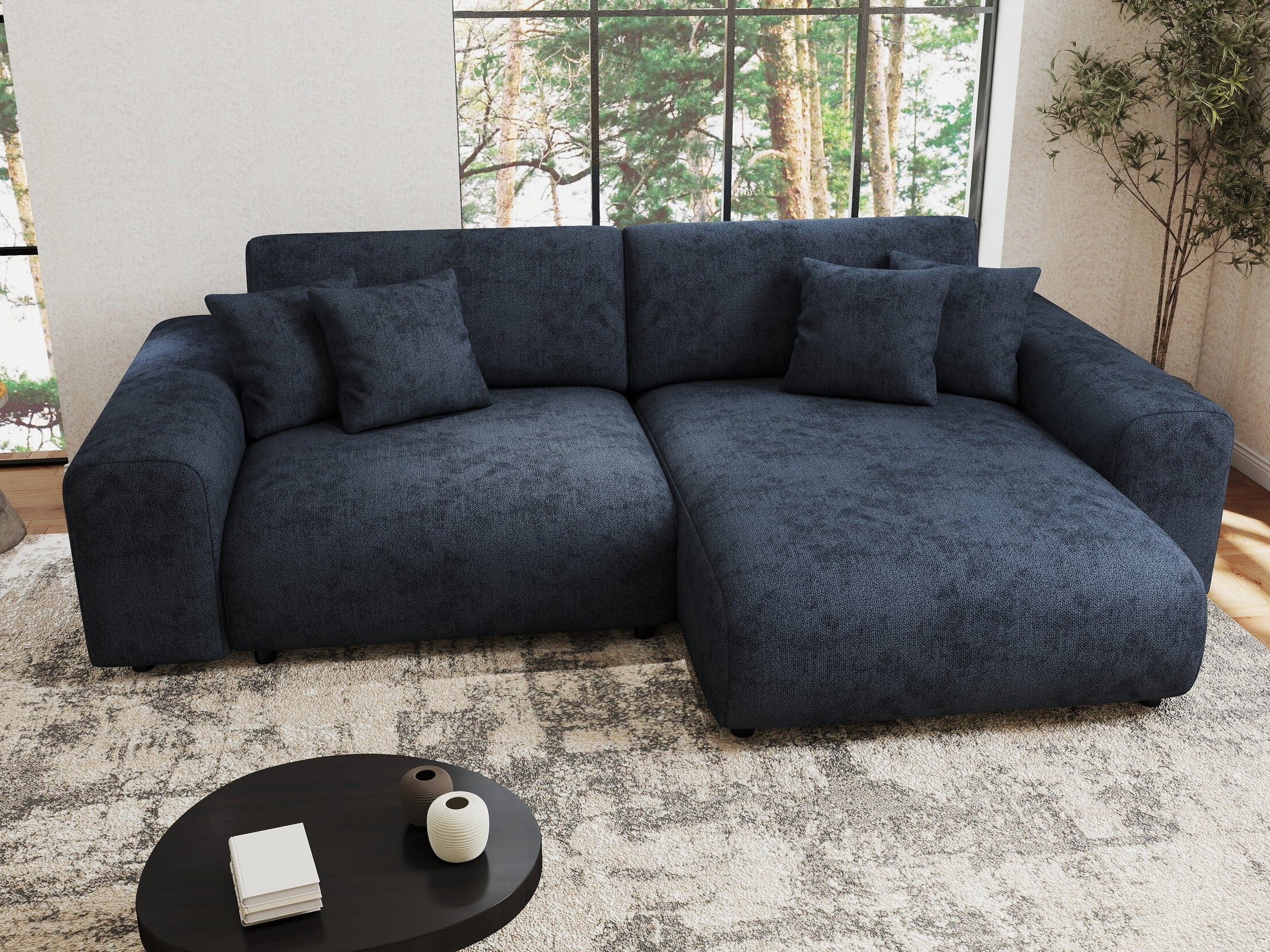 Colțar extensibil dumonde cu ladă de depozitare si sezut confortabil din spuma HR, Sarina Enjoy Antracit 255x168 cm II