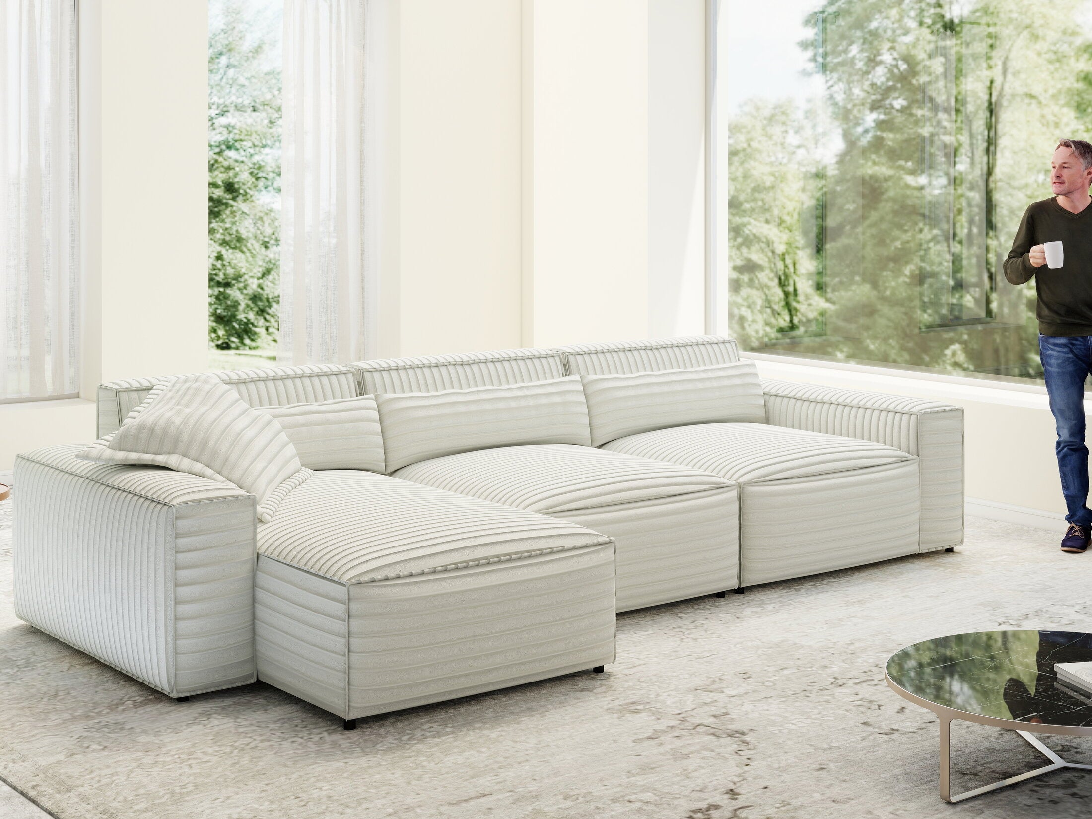 Colțar dumonde cu sezut confortabil din spuma HR, Marvelo XL Ambience Alb 366x175 cm