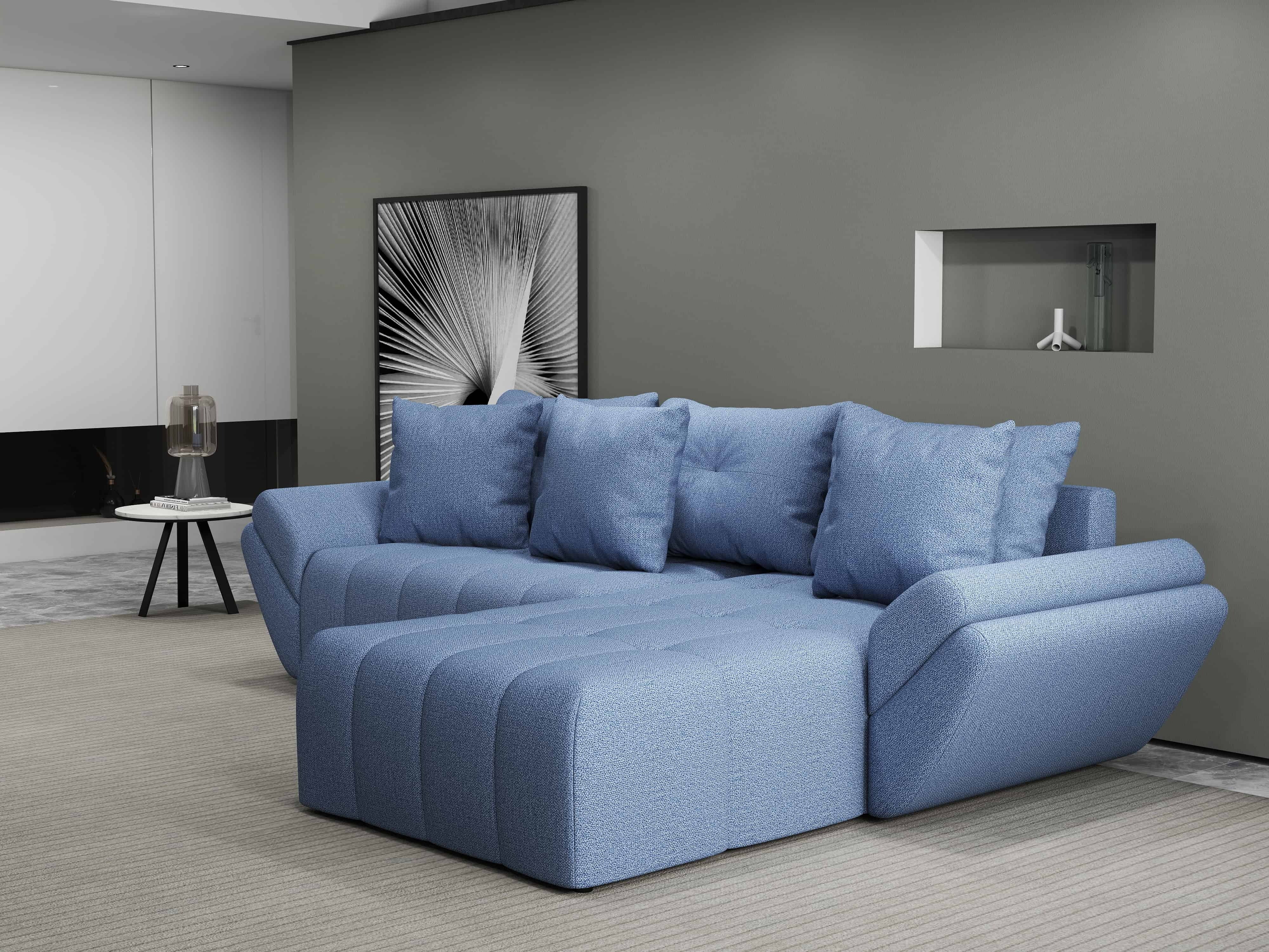 Colțar extensibil dumonde cu ladă de depozitare si sezut confortabil din spuma HR, Berlin Enjoy Albastru 280x185 cm II Fabrica