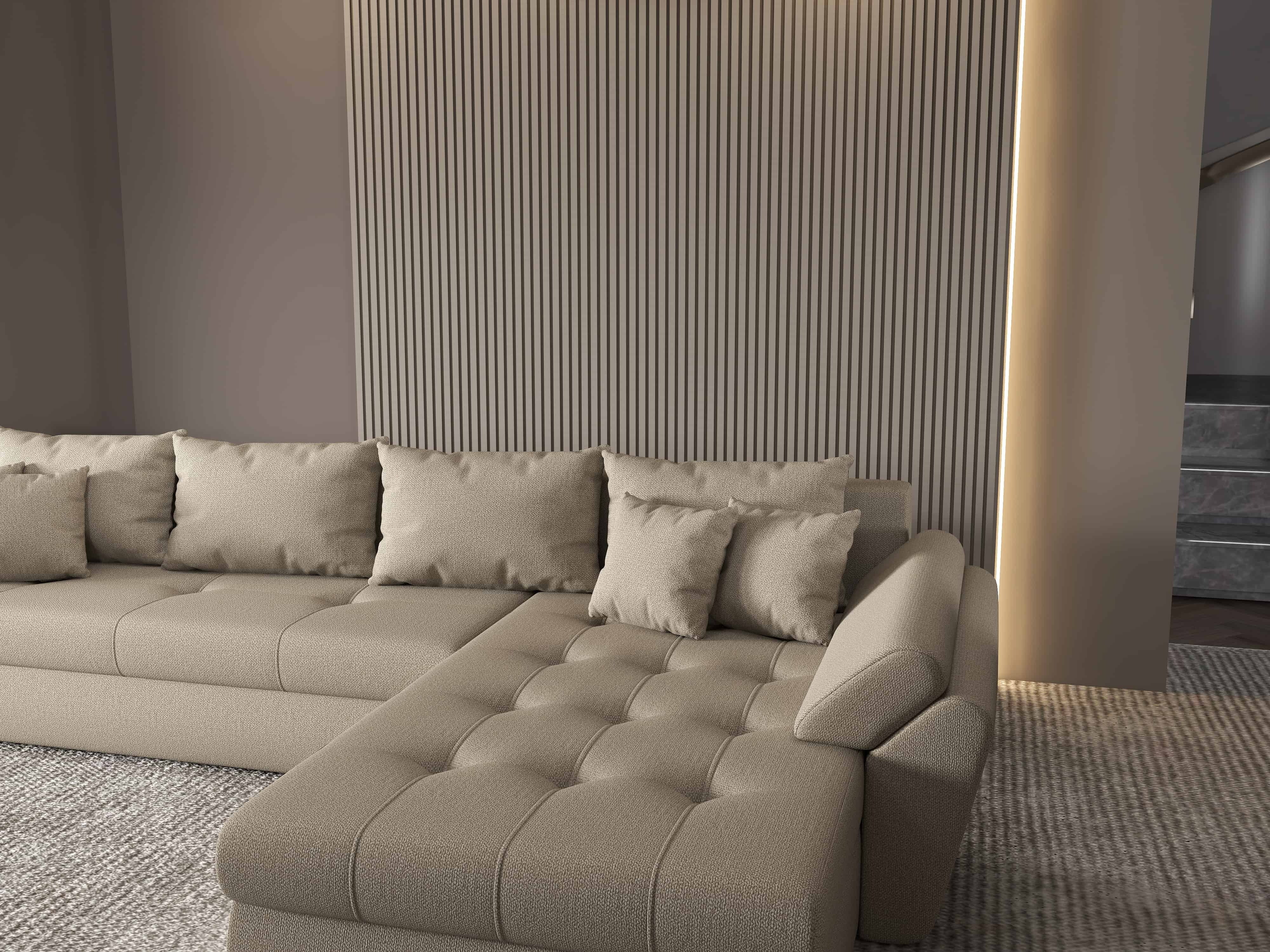 Colțar extensibil dumonde cu ladă de depozitare si sezut confortabil din spuma HR, Loana XL Enjoy Camel II 335x185 cm Fabrica