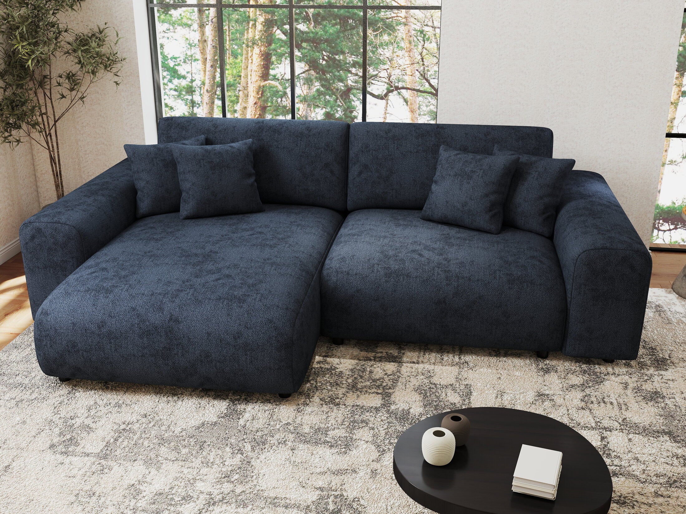 Colțar extensibil dumonde cu ladă de depozitare si sezut confortabil din spuma HR, Sarina Enjoy Antracit 255x168 cm