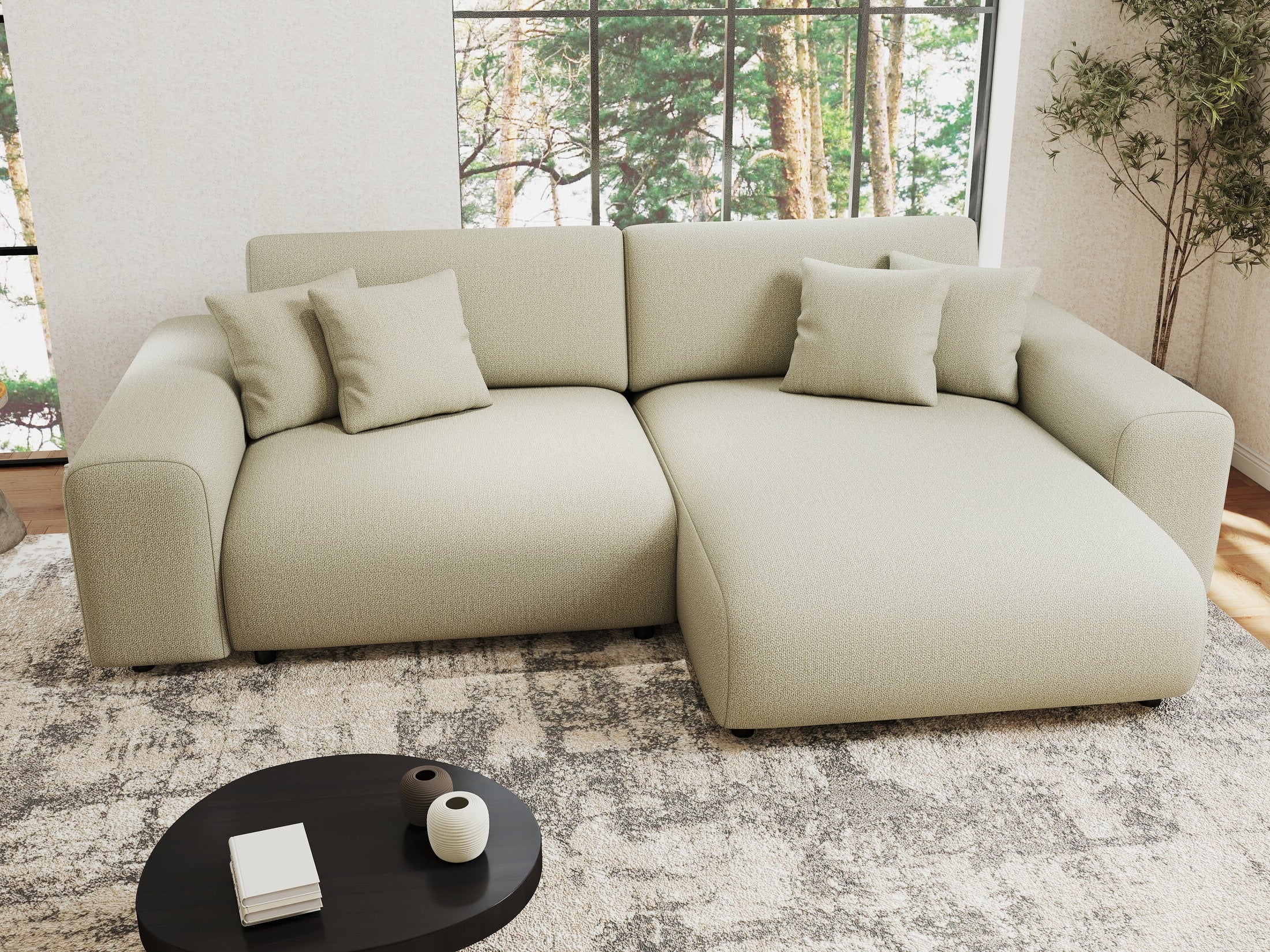 Colțar extensibil dumonde cu ladă de depozitare si sezut confortabil din spuma HR, Sarina Enjoy Bej 255x168 cm II