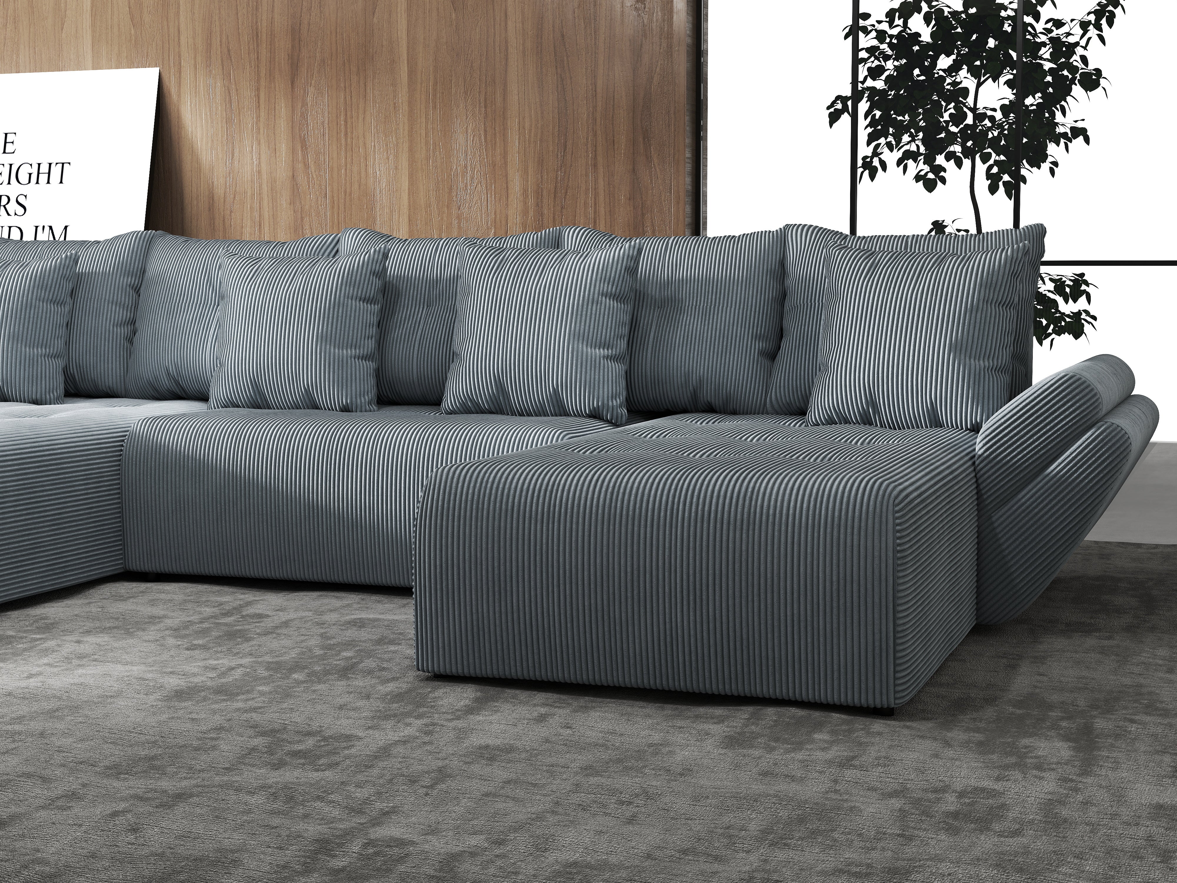 Colțar extensibil dumonde cu ladă de depozitare si sezut confortabil din spuma HR, Berlin U Zoom GREY 380x180 cm Fabrica