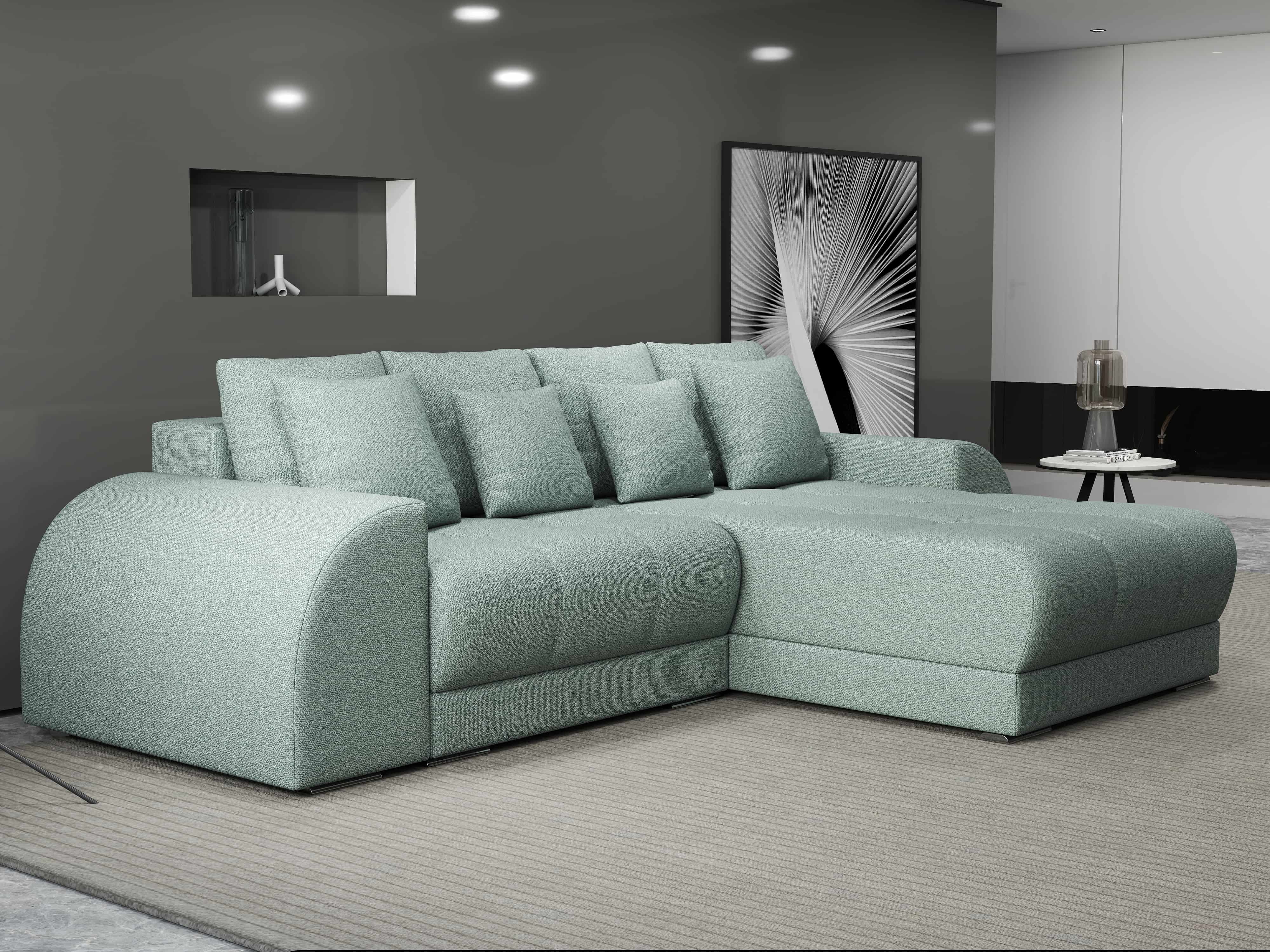 Colțar extensibil dumonde cu ladă de depozitare si sezut confortabil din spuma HR, Verona Enjoy Mint II 290x185 cm Fabrica