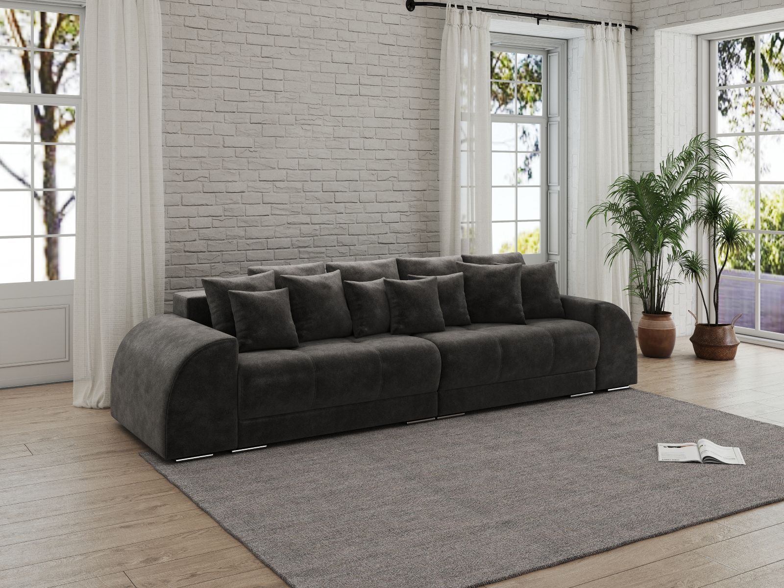 Canapea extensibilă dumonde cu 2 lăzi de depozitare si sezut confortabil din spuma HR, Verona Madagaskar Black 310x100 cm Fabrica