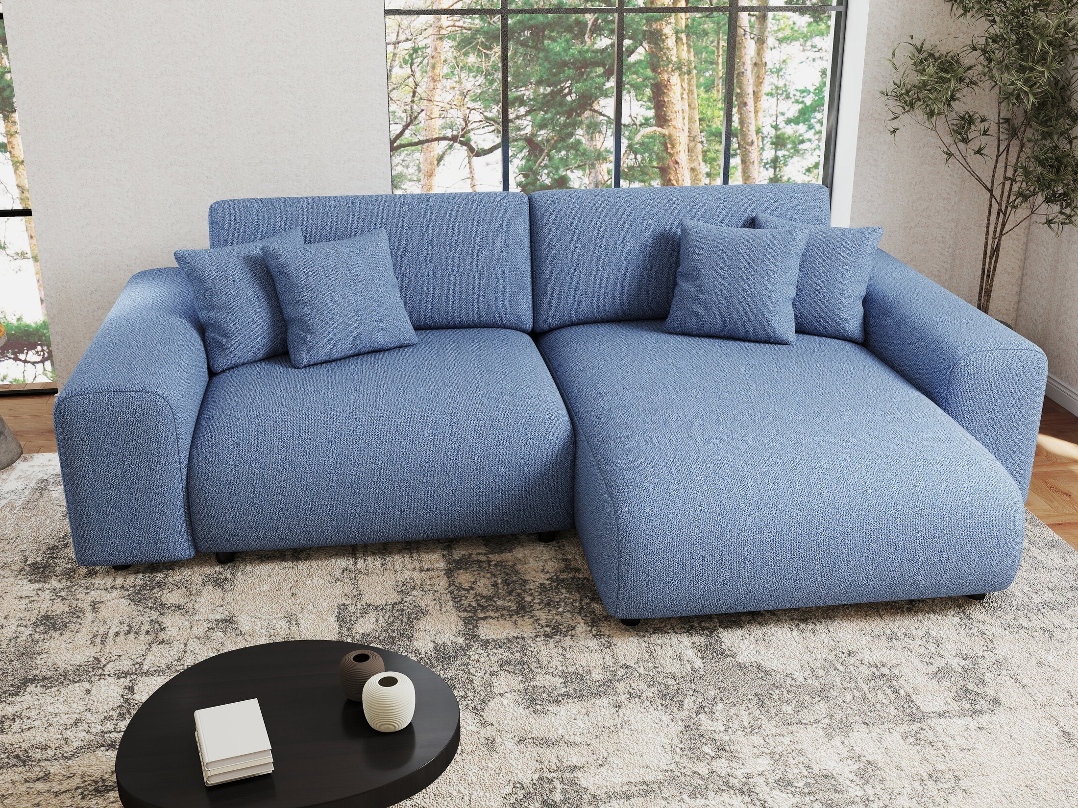 Colțar extensibil dumonde cu ladă de depozitare si sezut confortabil din spuma HR, Sarina Enjoy Albastru 255x168 cm II