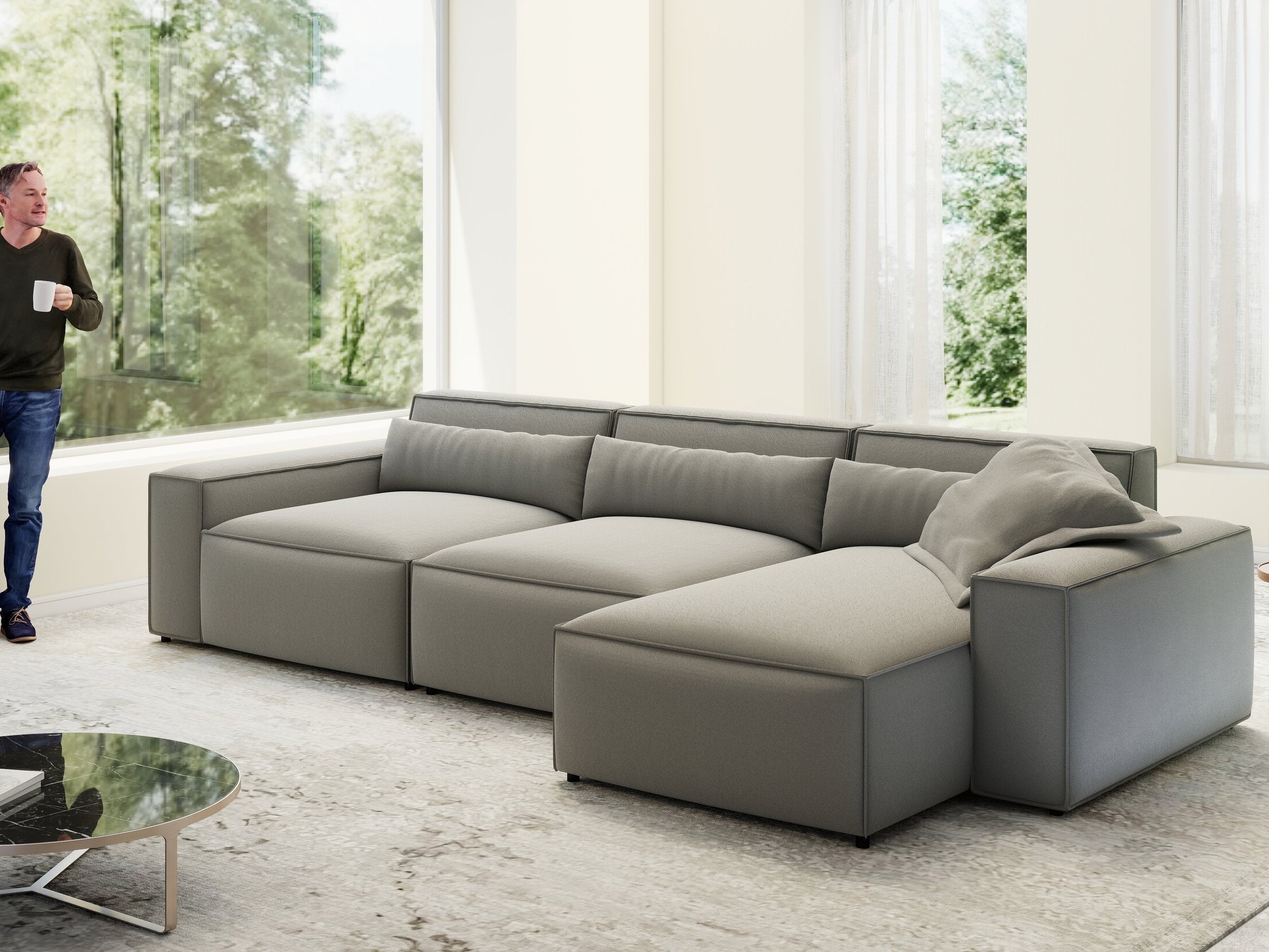 Colțar dumonde cu sezut confortabil din spuma HR, Marvelo XL Royal Gri 366x175 cm II