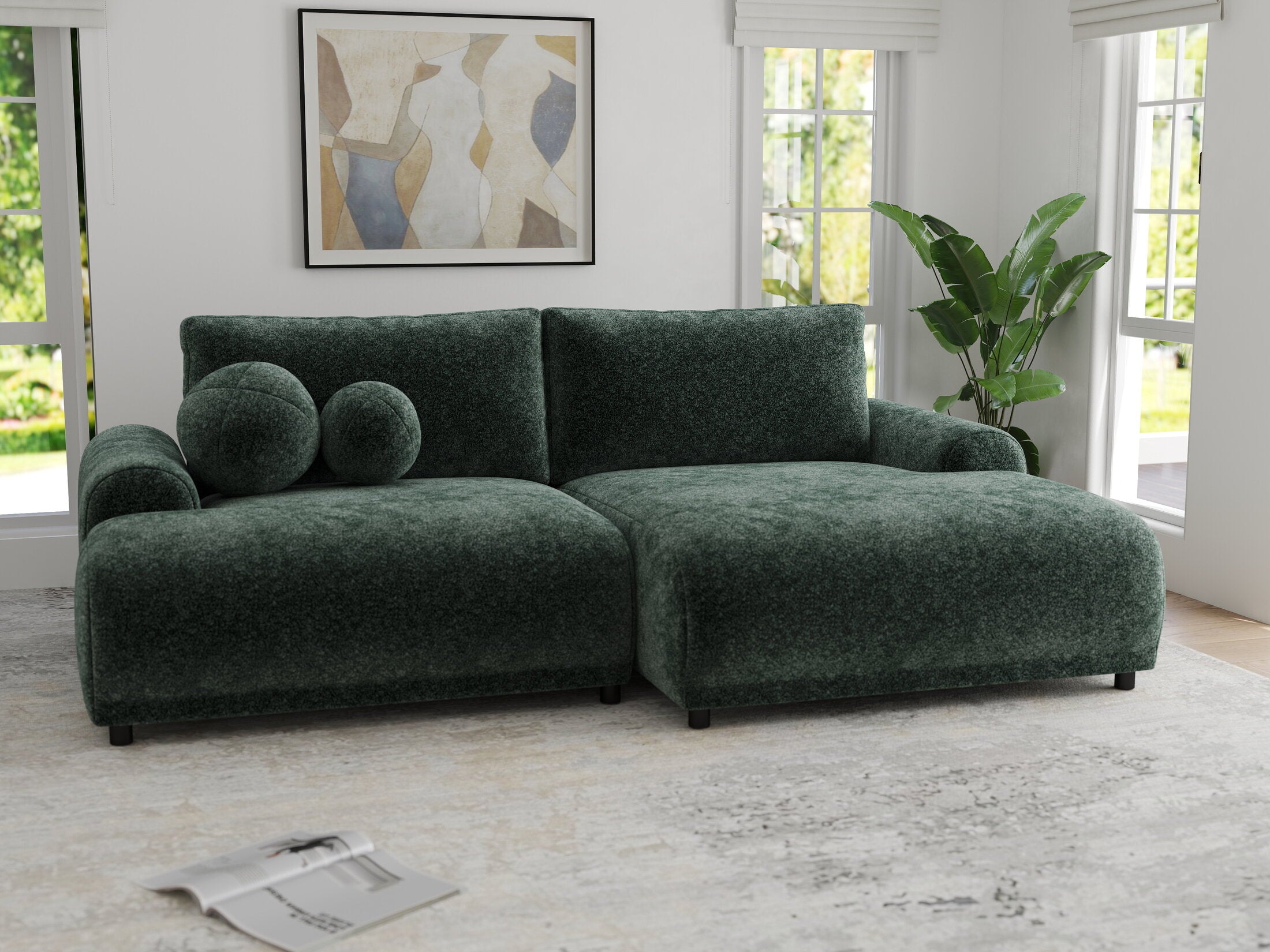 Colțar extensibil dumonde cu ladă de depozitare și șezut confortabil din spumă HR, Carlo Euphoria Verde 240x145 cm II