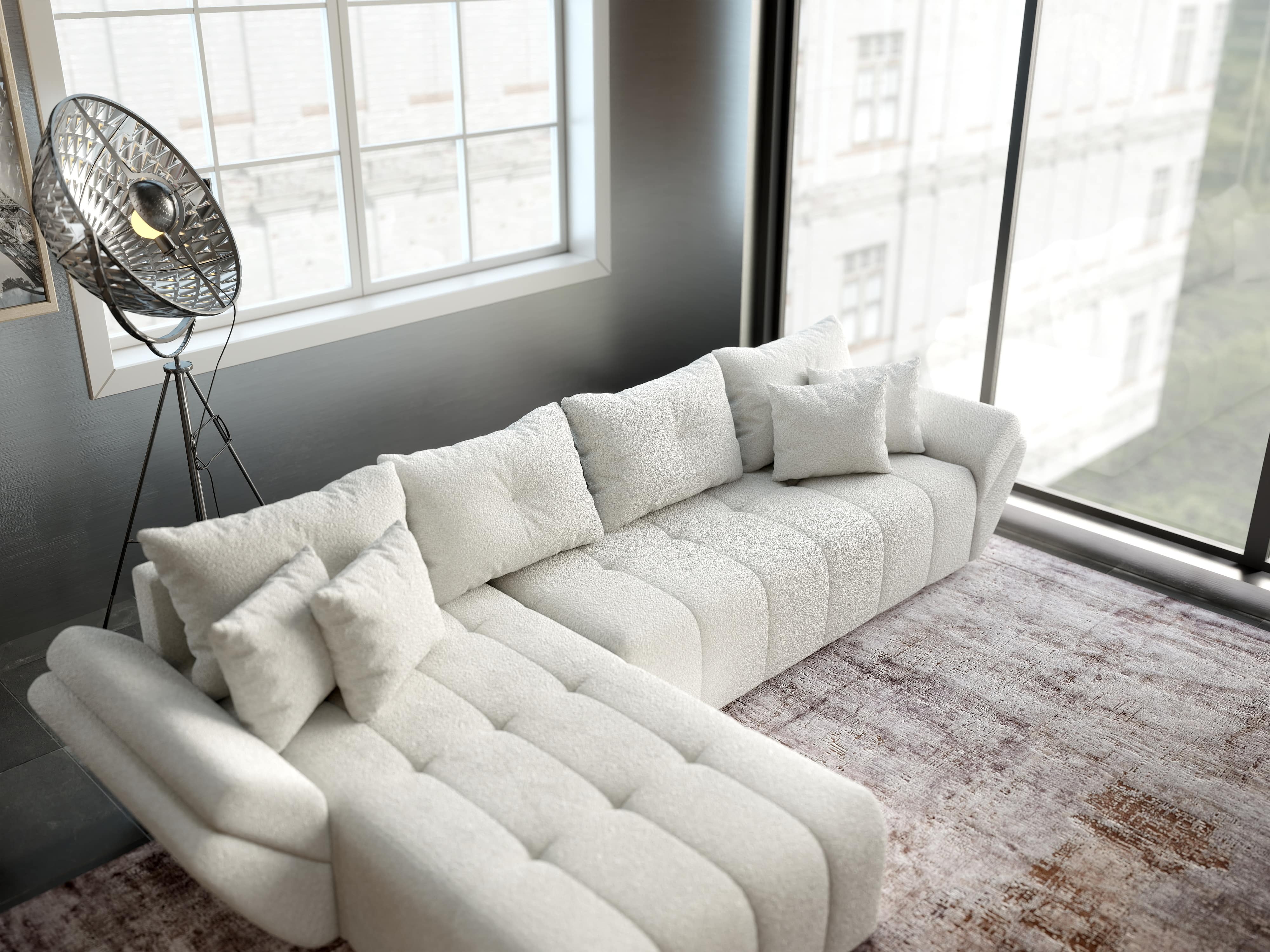Colțar extensibil dumonde cu ladă de depozitare si sezut confortabil din spuma HR, Berlin XL Euphoria Ivory 350x185 cm Fabrica