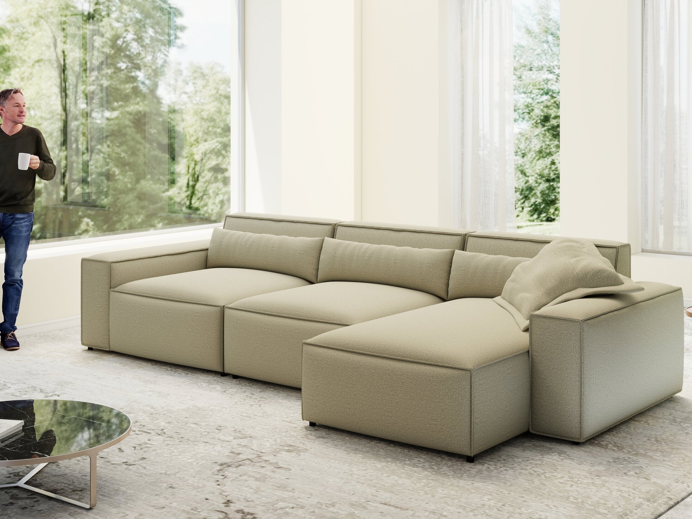 Colțar dumonde cu sezut confortabil din spuma HR, Marvelo XL Enjoy Bej 366x175 cm II