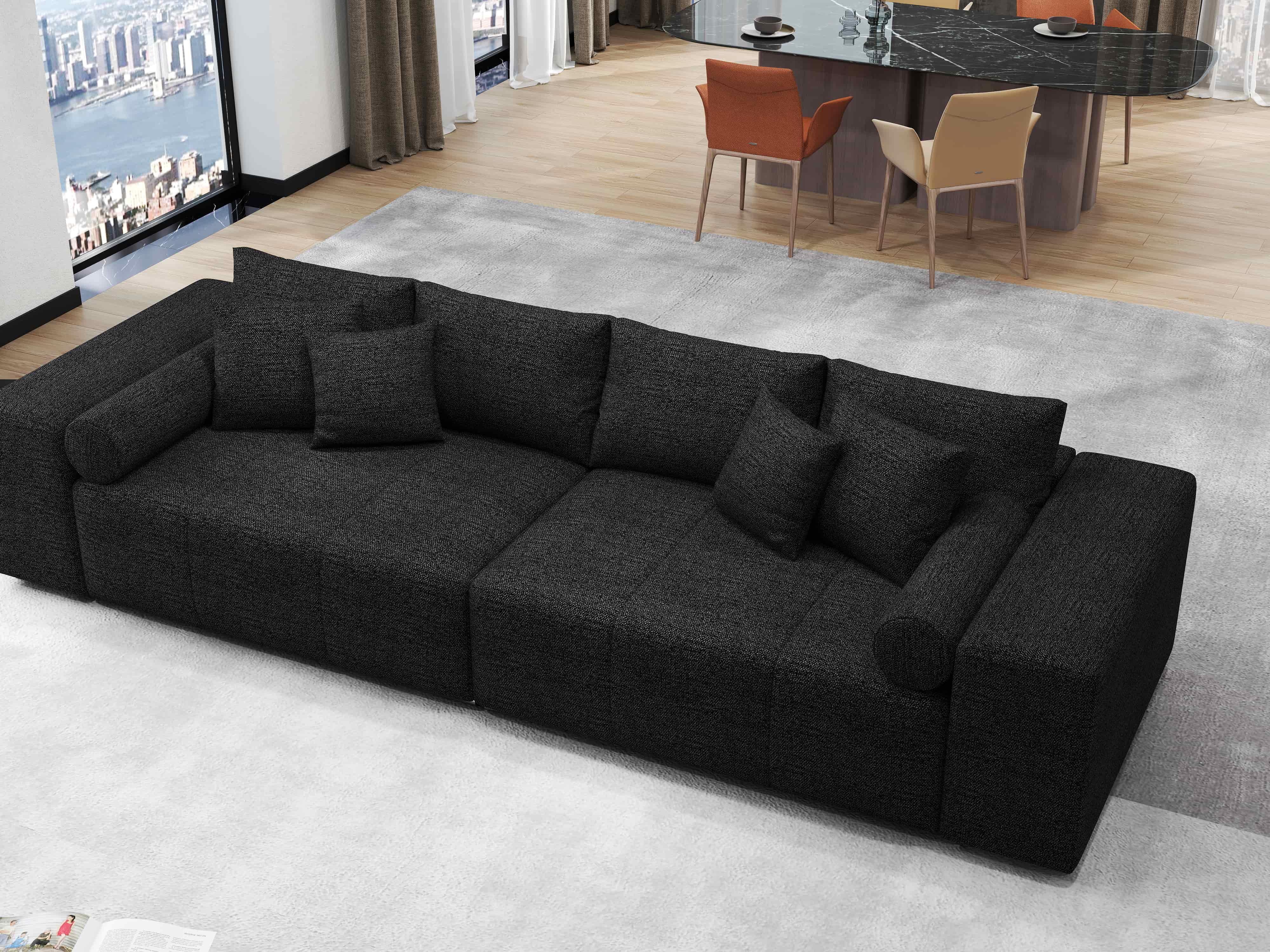 Canapea extensibilă dumonde cu ladă de depozitare si sezut confortabil din spuma HR, Marbela Dark XXL 295x100 cm Fabrica
