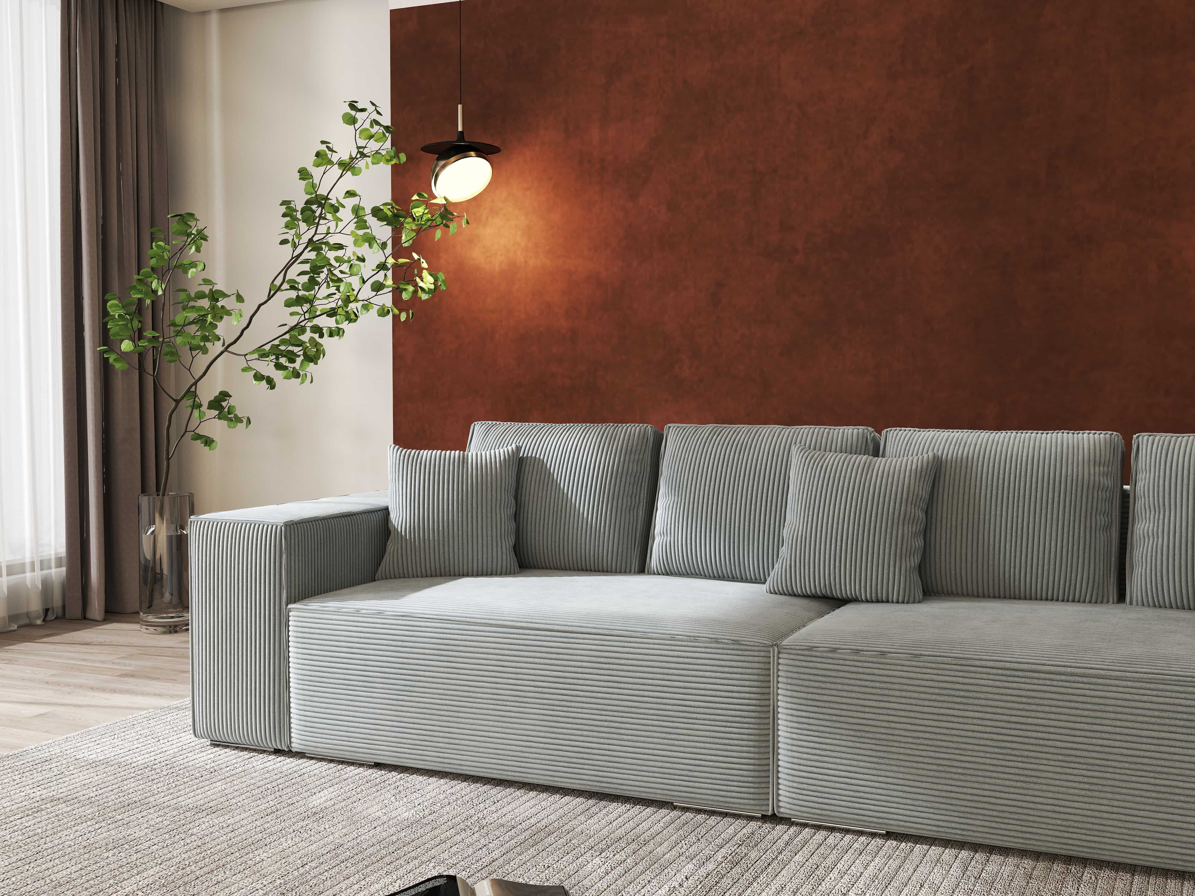 Canapea extensibilă dumonde cu ladă de depozitare si sezut confortabil din spuma HR, Dream Zoom Grey 310x100 cm Fabrica