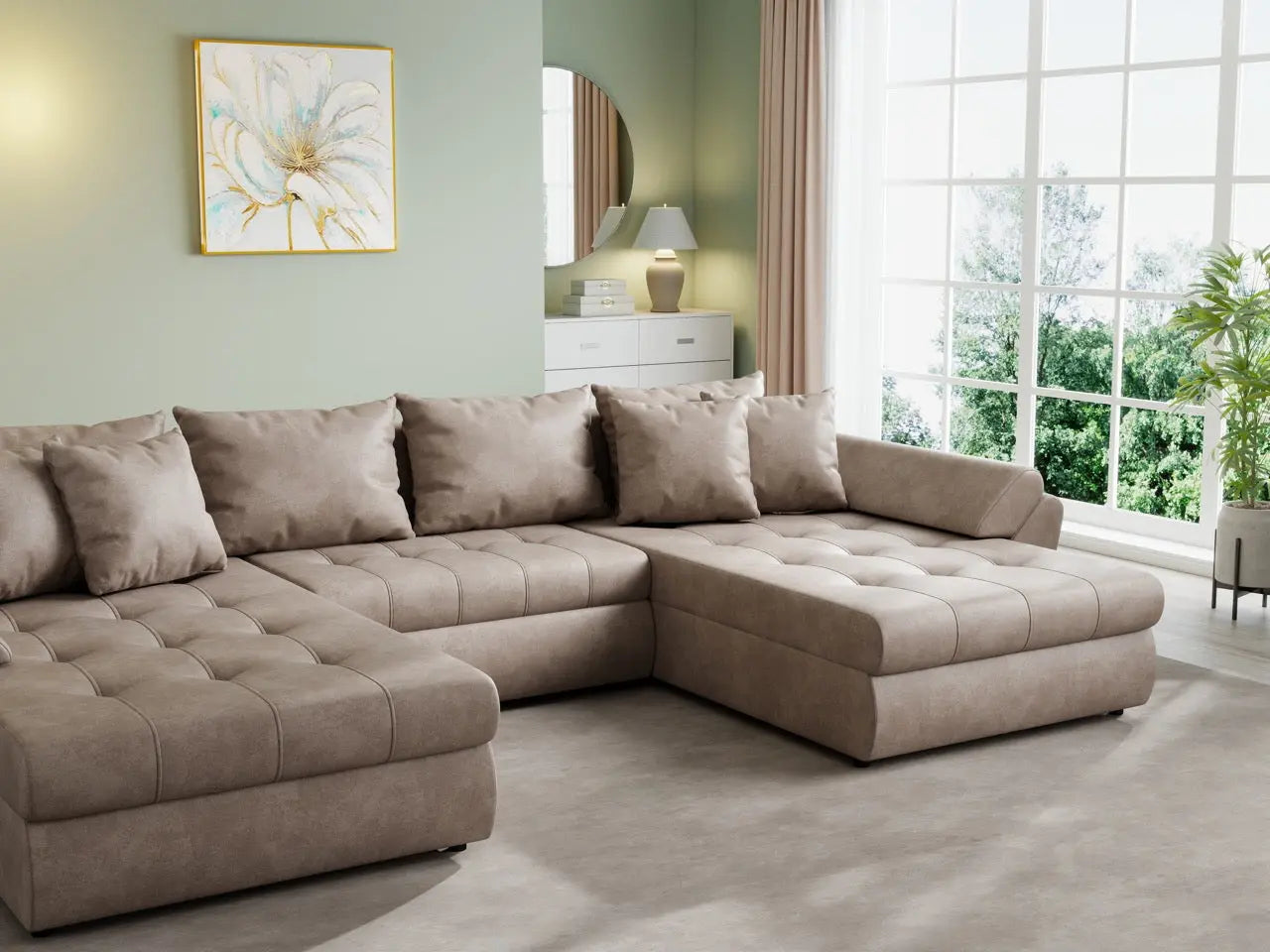 Colțar extensibil dumonde cu ladă de depozitare si sezut confortabil din spuma HR, Loana U Tobago Brown 355x185 cm Fabrica