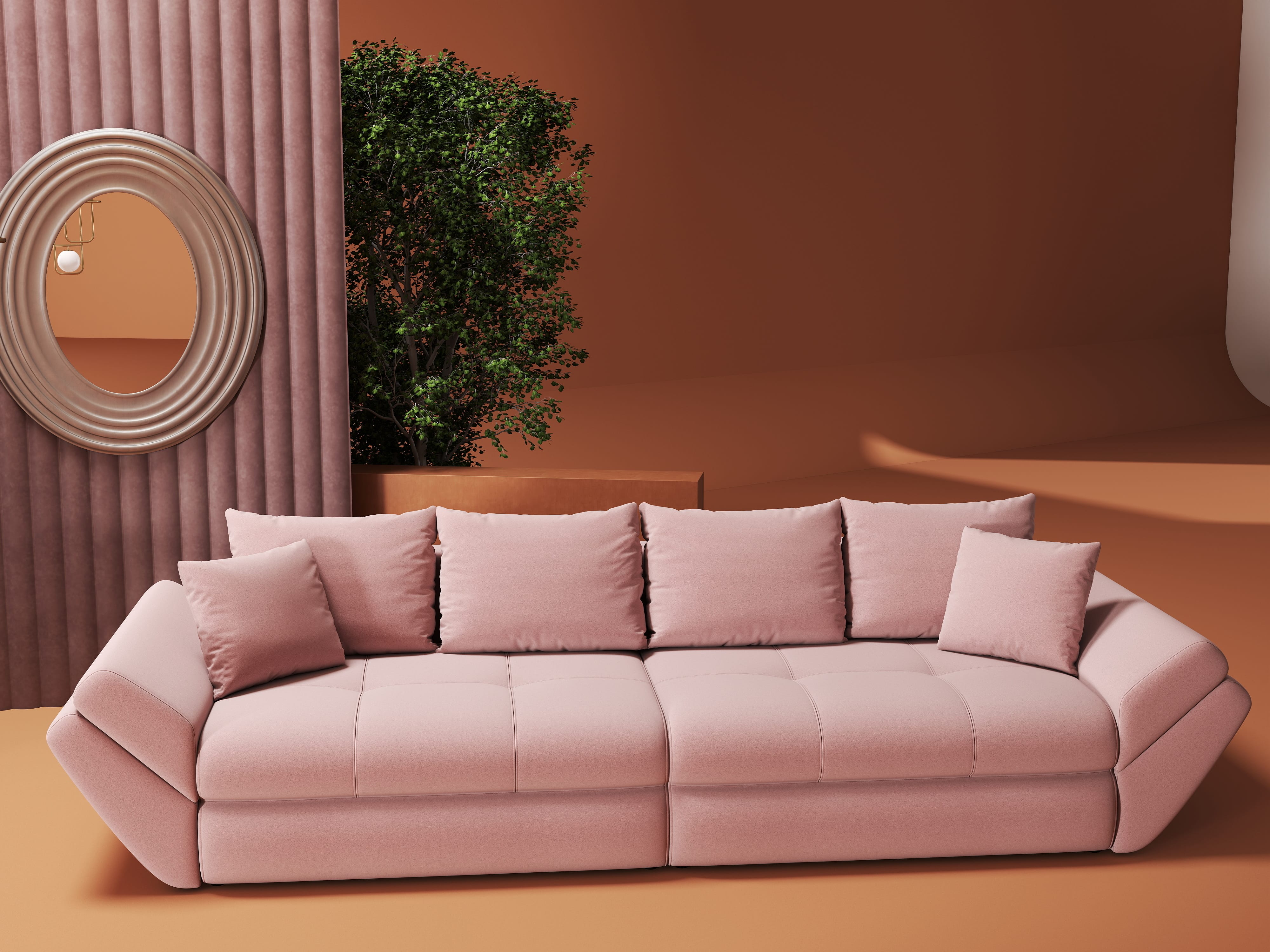 Canapea extensibilă dumonde cu ladă de depozitare si sezut confortabil din spuma HR, Loana Royal Roz 300x100 cm Fabrica