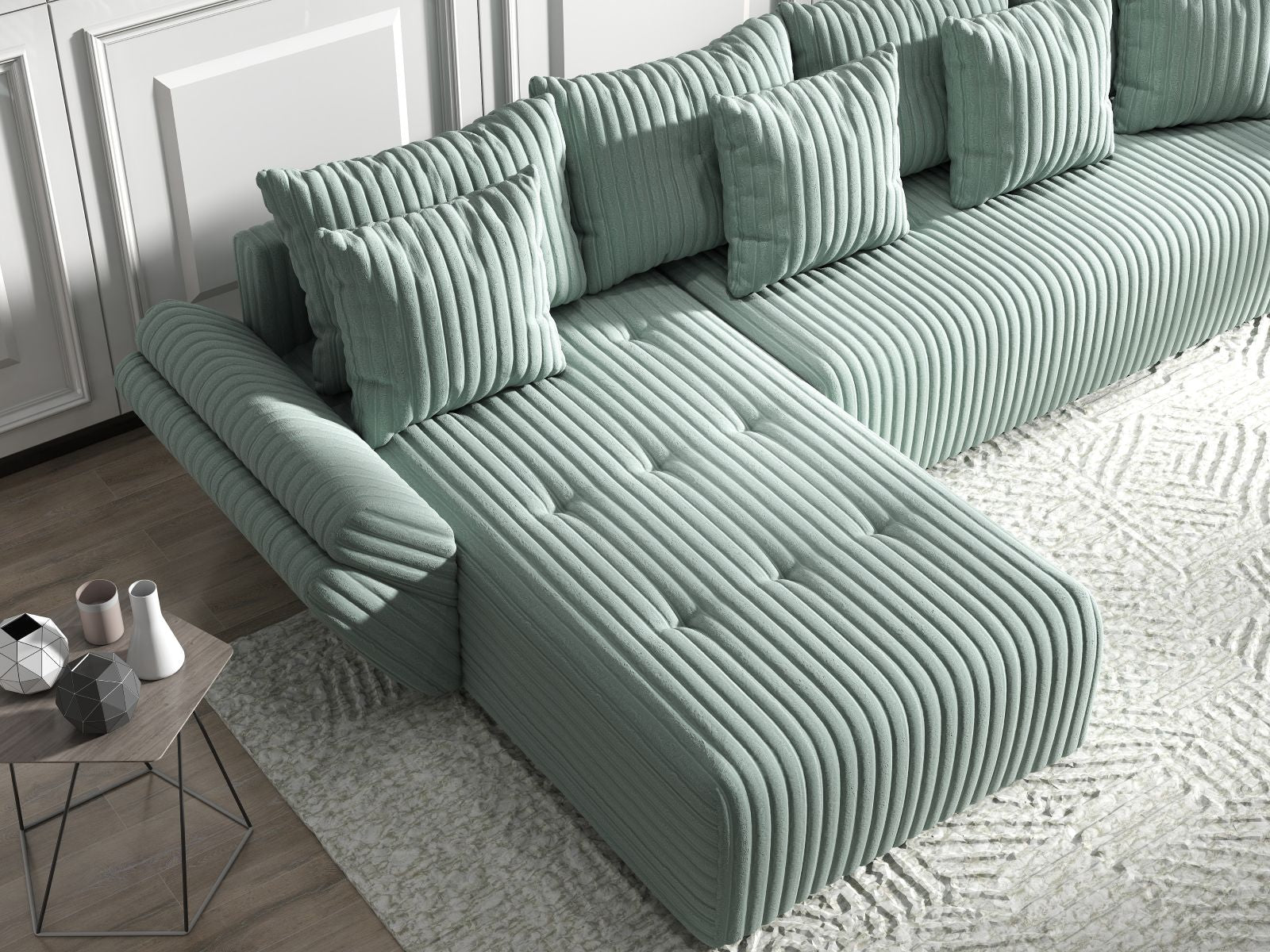 Colțar extensibil dumonde cu ladă de depozitare si sezut confortabil din spuma HR, Berlin XL Ambience Mint 350x185 cm Fabrica