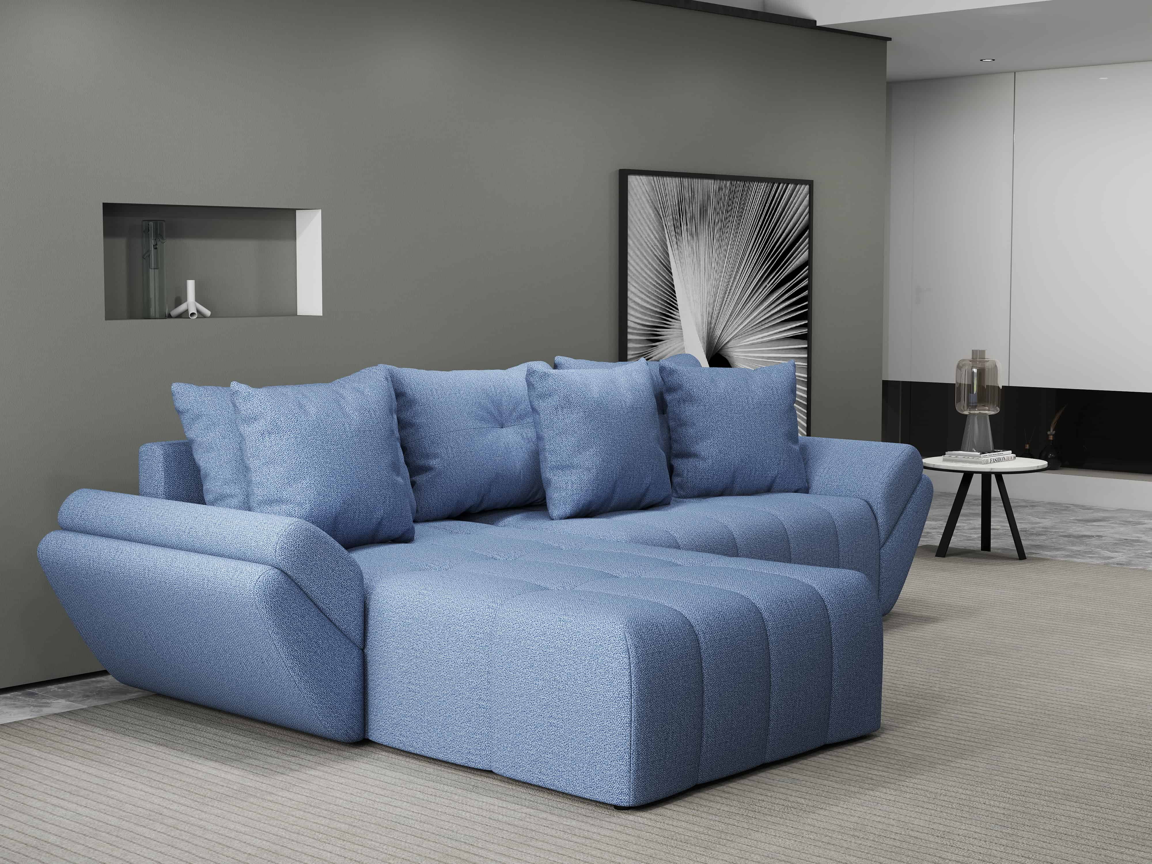 Colțar extensibil dumonde cu ladă de depozitare si sezut confortabil din spuma HR, Berlin Enjoy Albastru 280x185 cm Fabrica