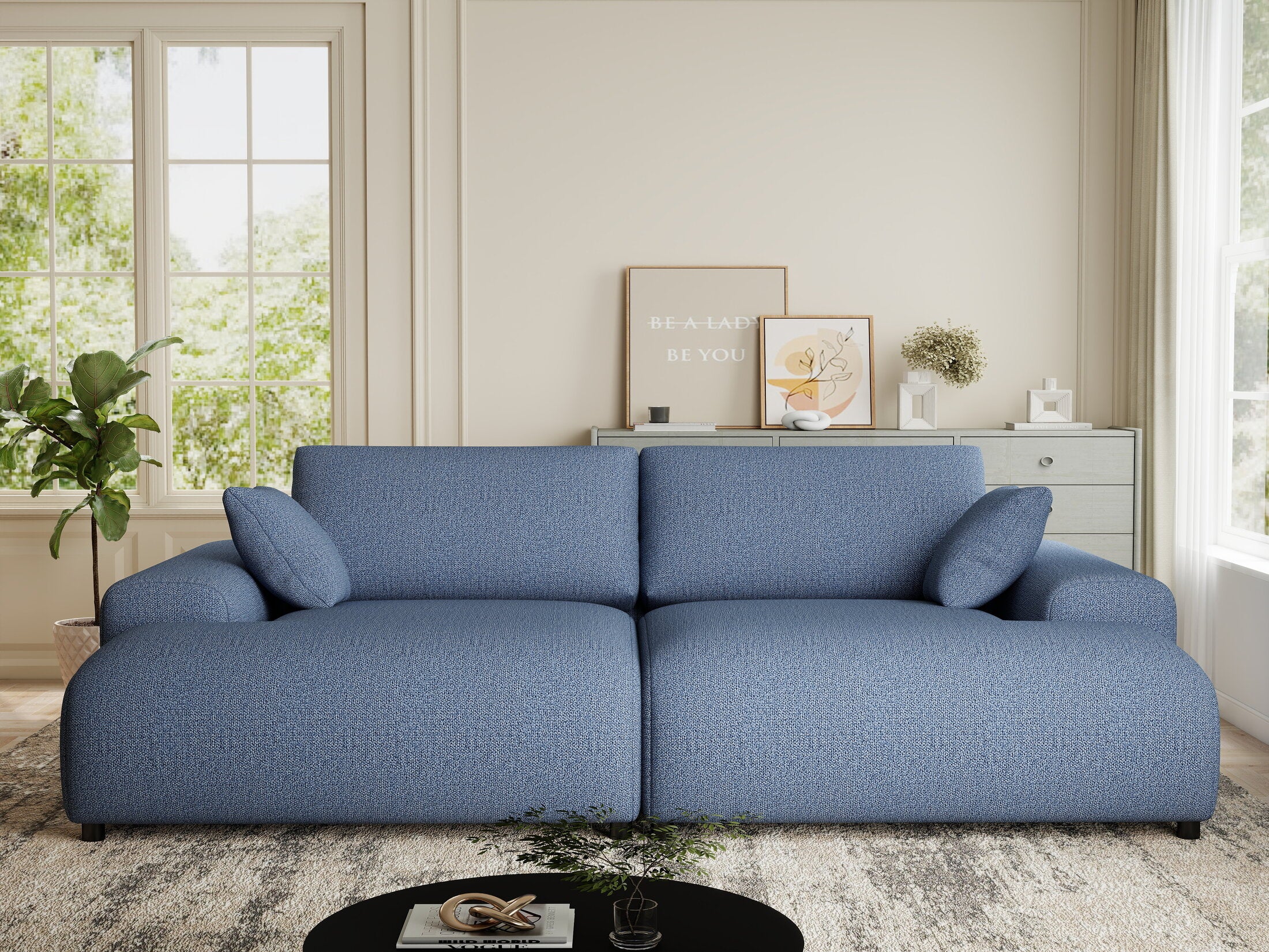 Canapea dumonde cu sezut confortabil din spuma HR, Hudson Enjoy Albastru 237x144 cm